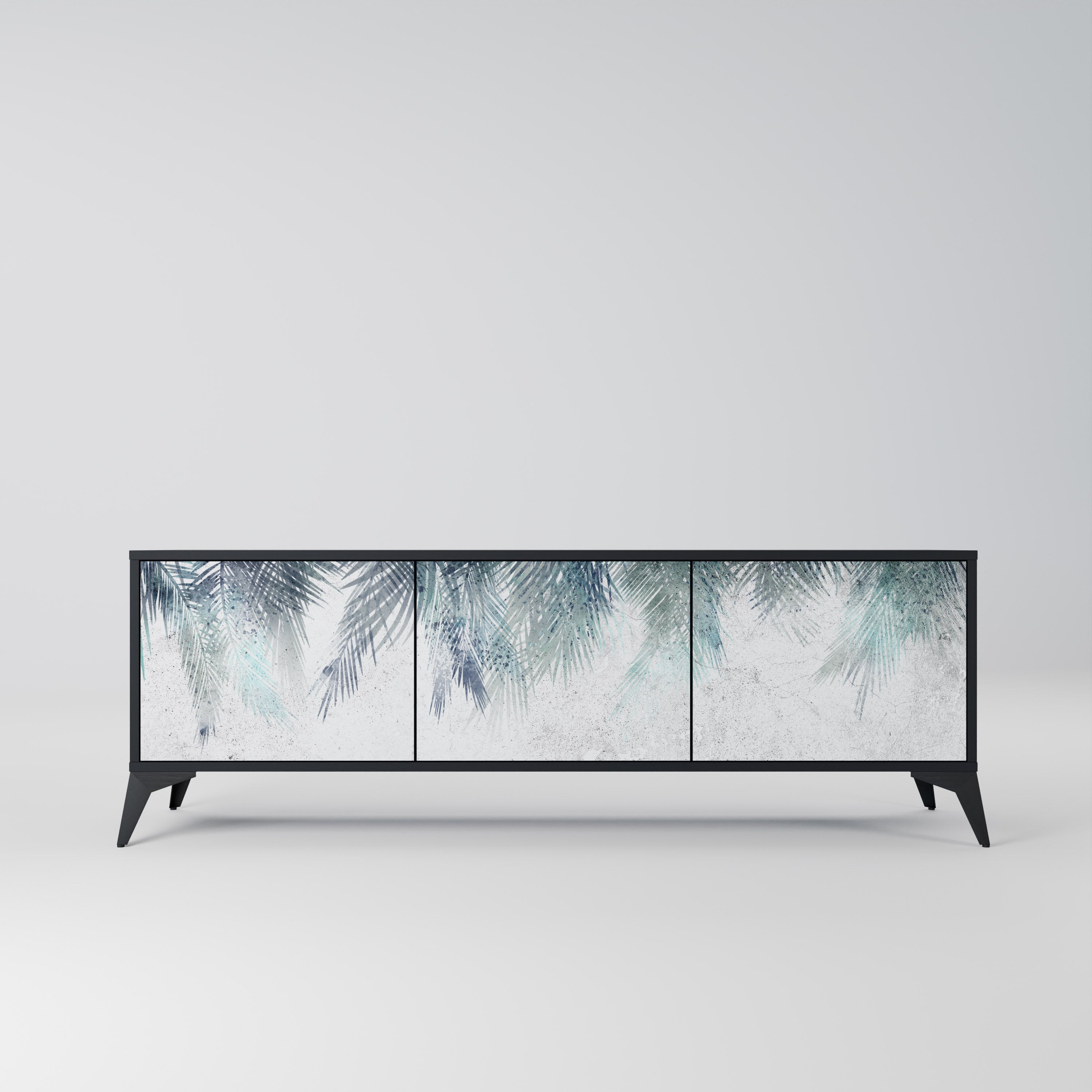 PALM VEIL Móvel de TV com 3 Portas em Acabamento Preto