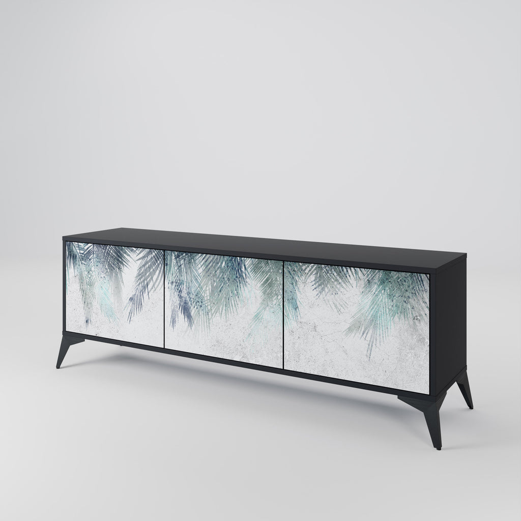PALM VEIL Móvel de TV com 3 Portas em Acabamento Preto