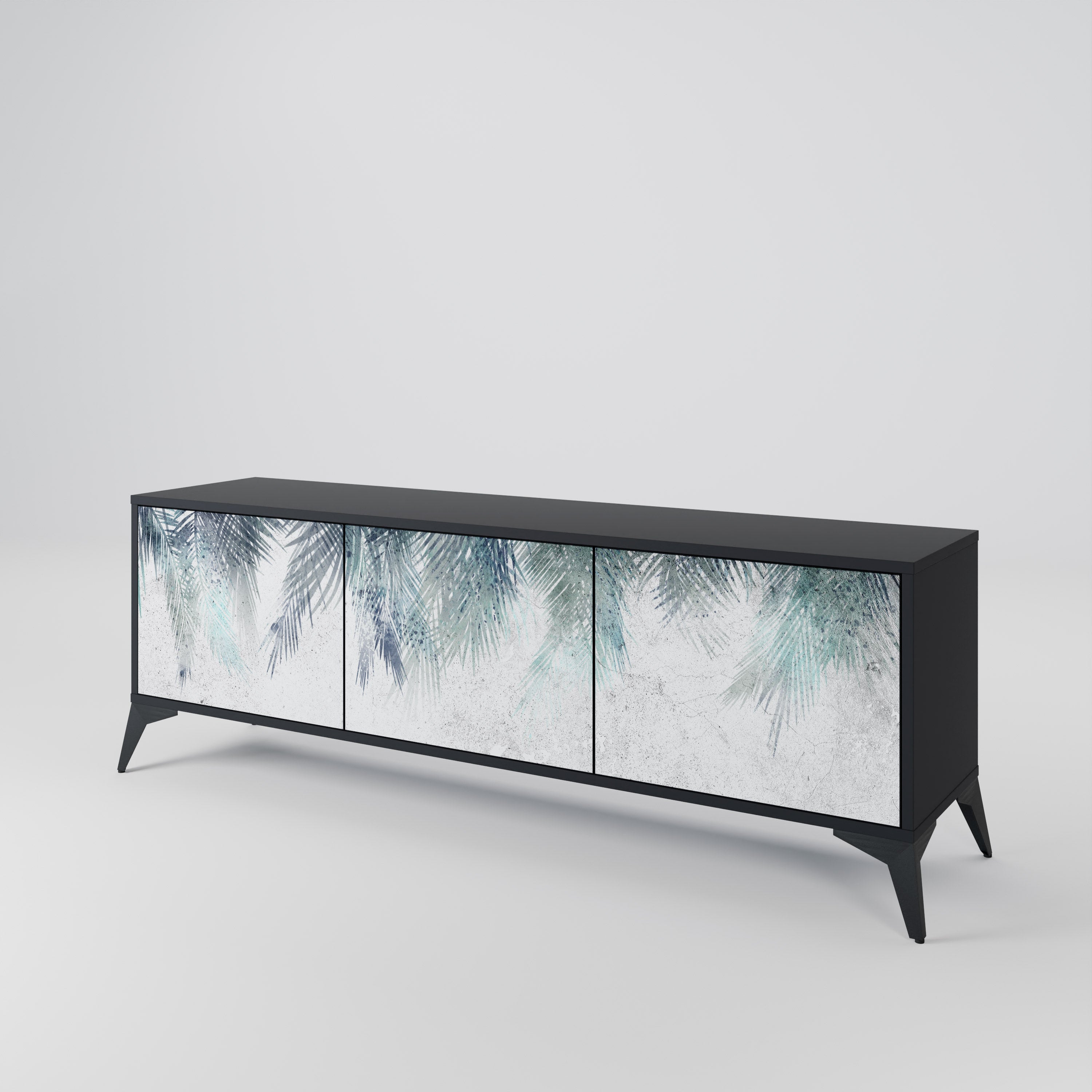 PALM VEIL Móvel de TV com 3 Portas em Acabamento Preto
