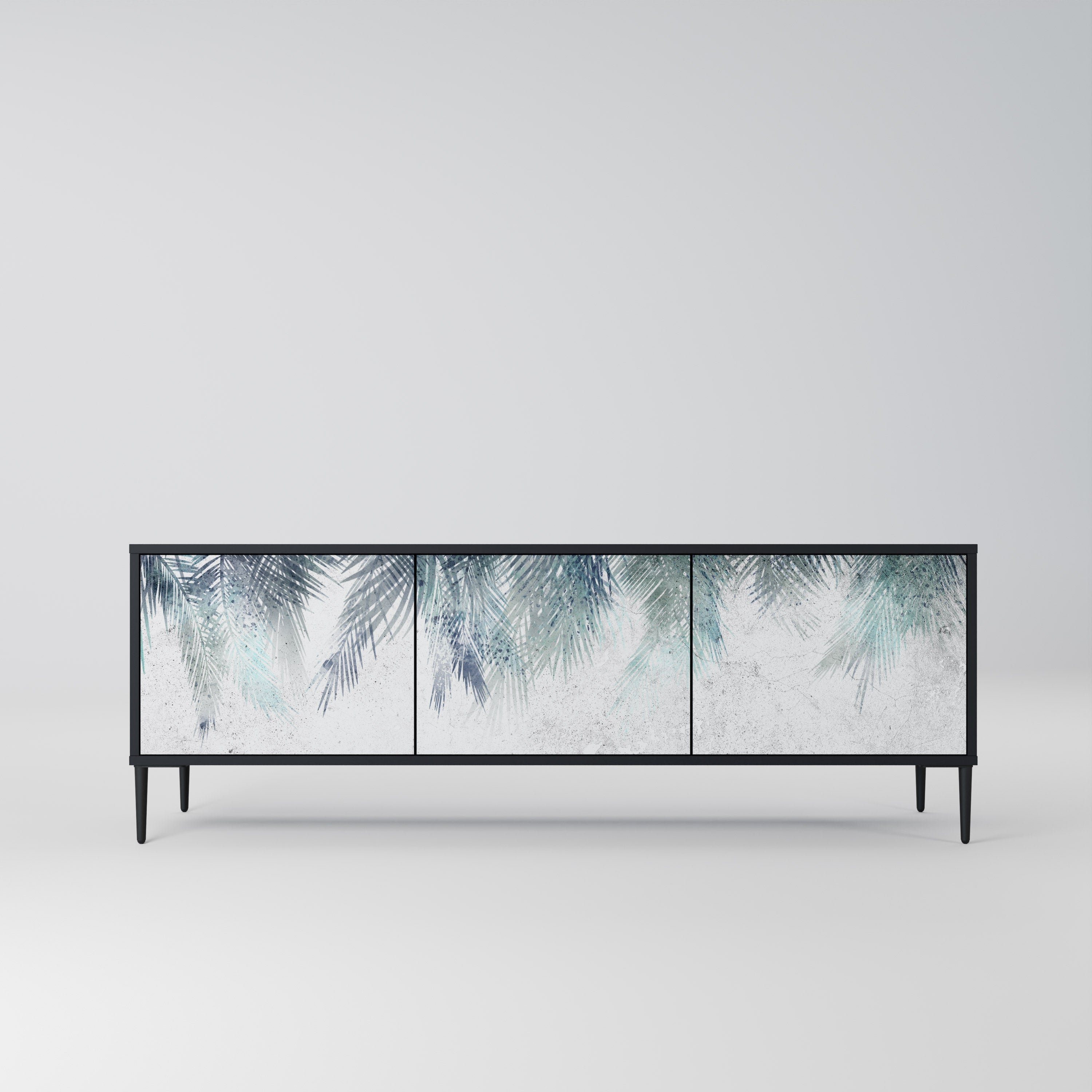 PALM VEIL Móvel de TV com 3 Portas em Acabamento Preto