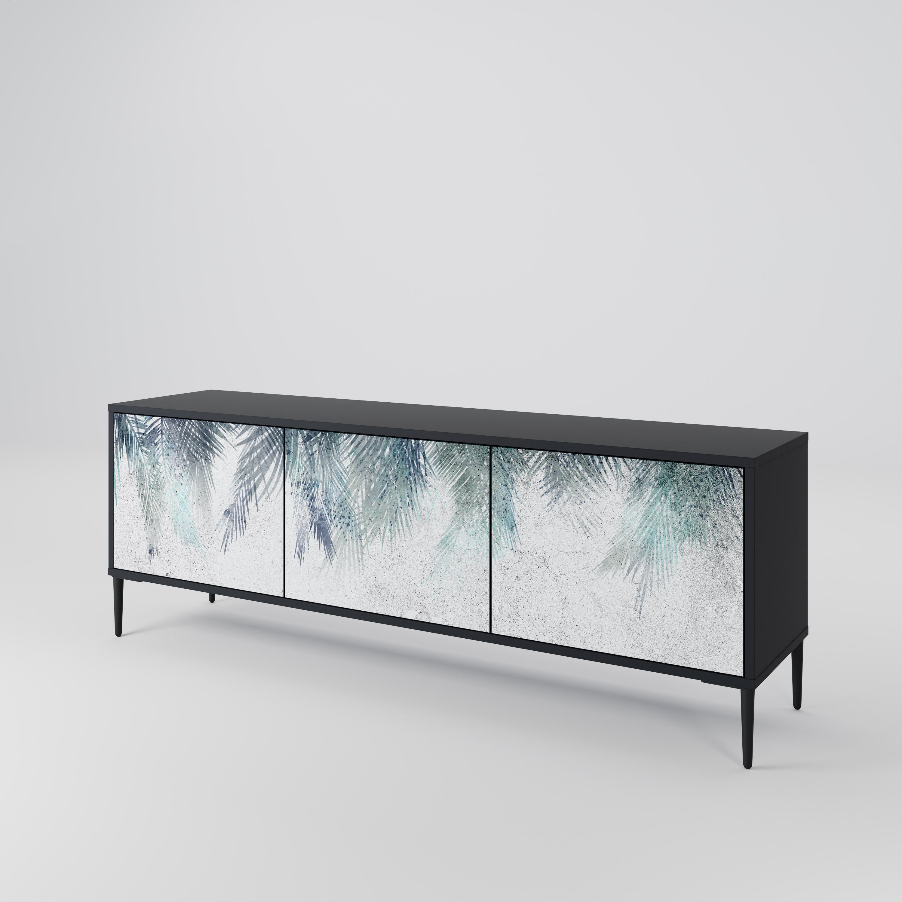 PALM VEIL Móvel de TV com 3 Portas em Acabamento Preto