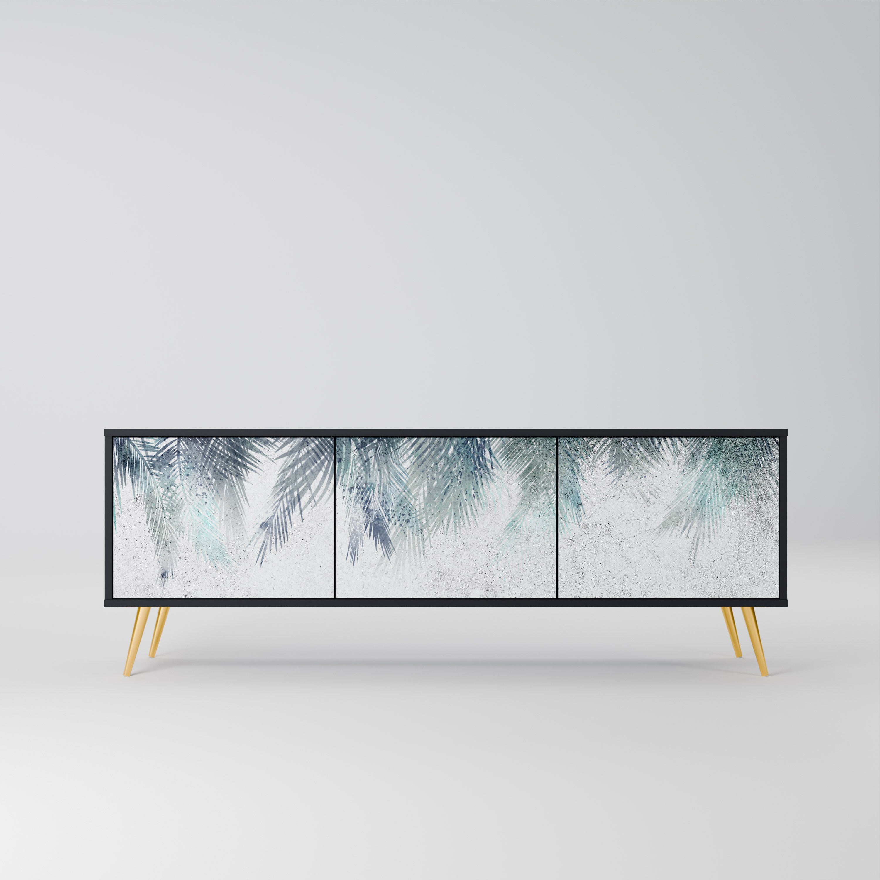 PALM VEIL Móvel de TV com 3 Portas em Acabamento Preto