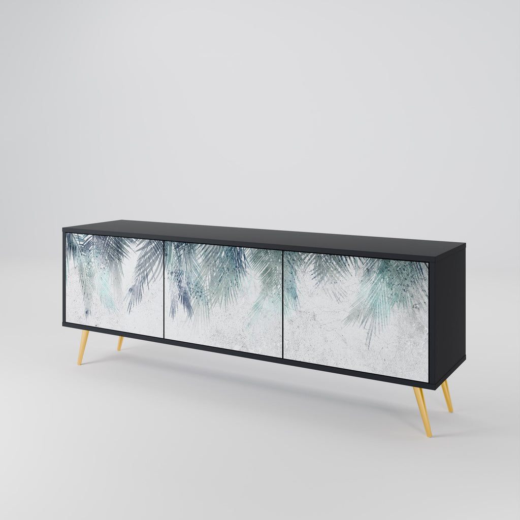 PALM VEIL Móvel de TV com 3 Portas em Acabamento Preto