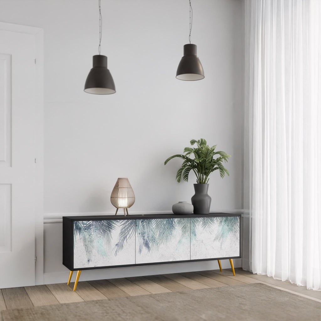 PALM VEIL Móvel de TV com 3 Portas em Acabamento Preto