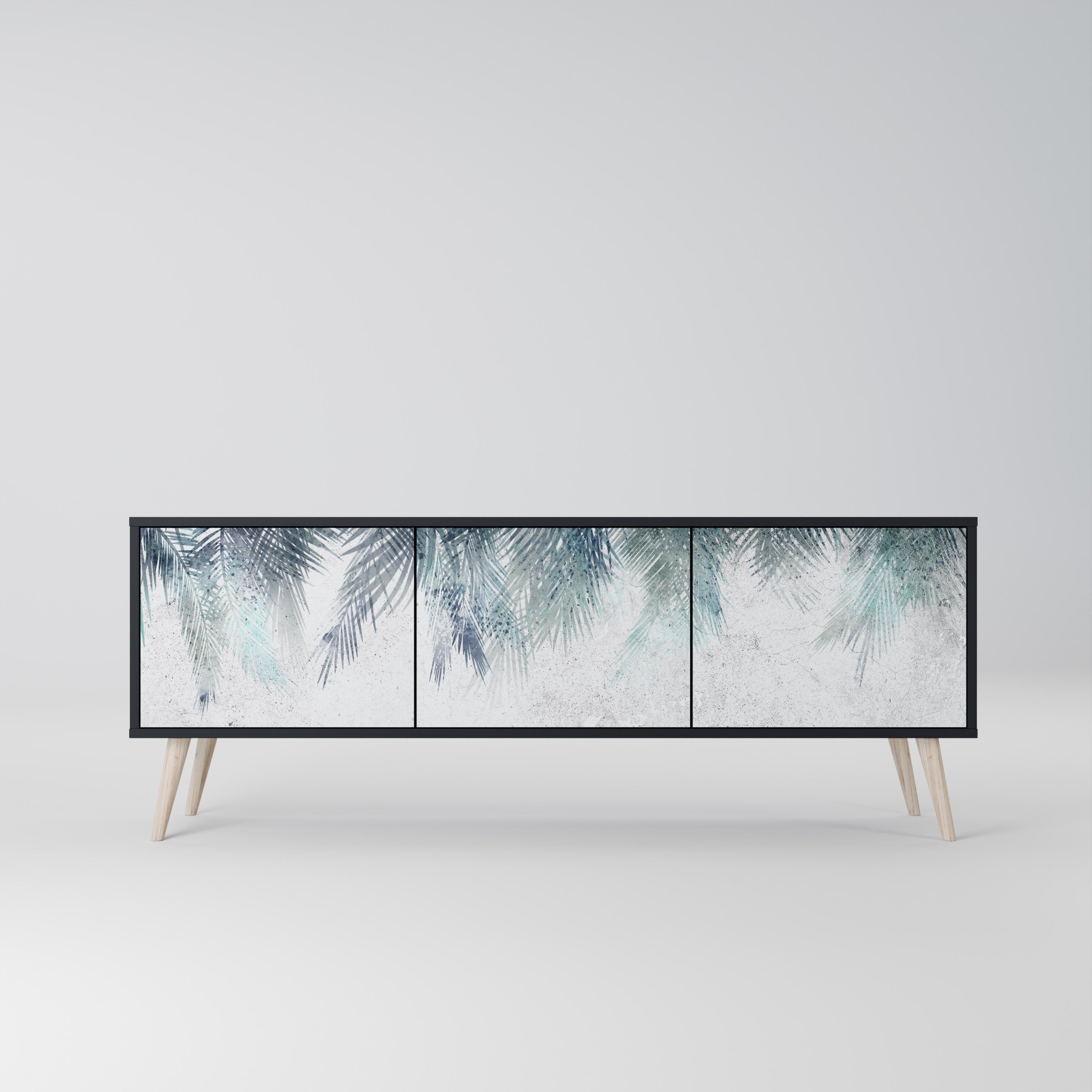 PALM VEIL Móvel de TV com 3 Portas em Acabamento Preto