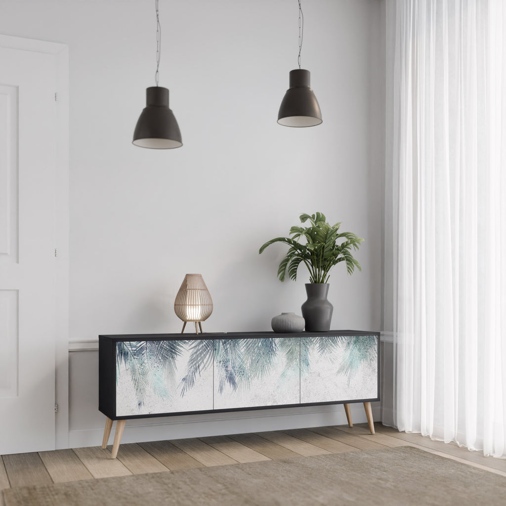 PALM VEIL Móvel de TV com 3 Portas em Acabamento Preto