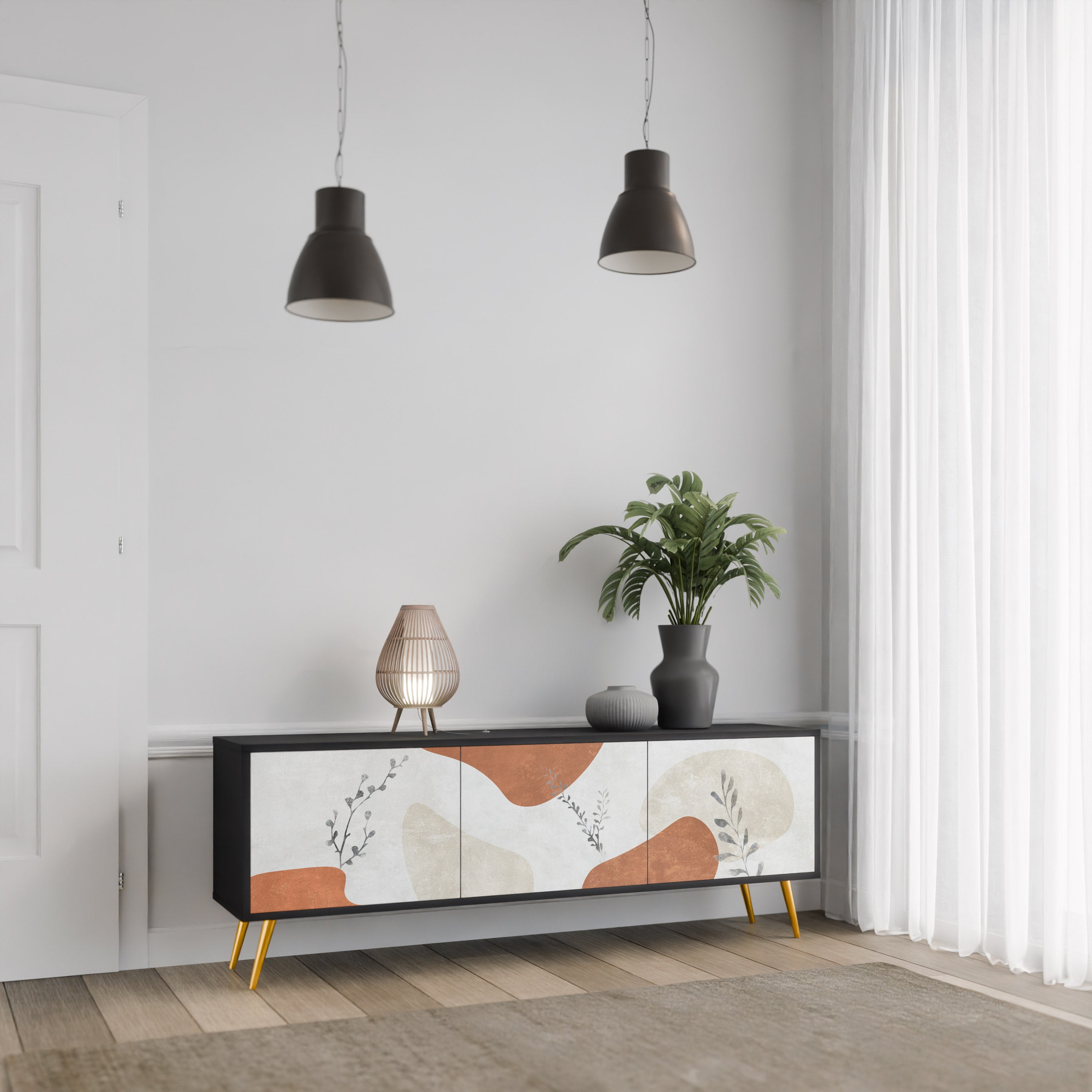 TRANQUIL TWIG Móvel de TV com 3 Portas em Acabamento Preto