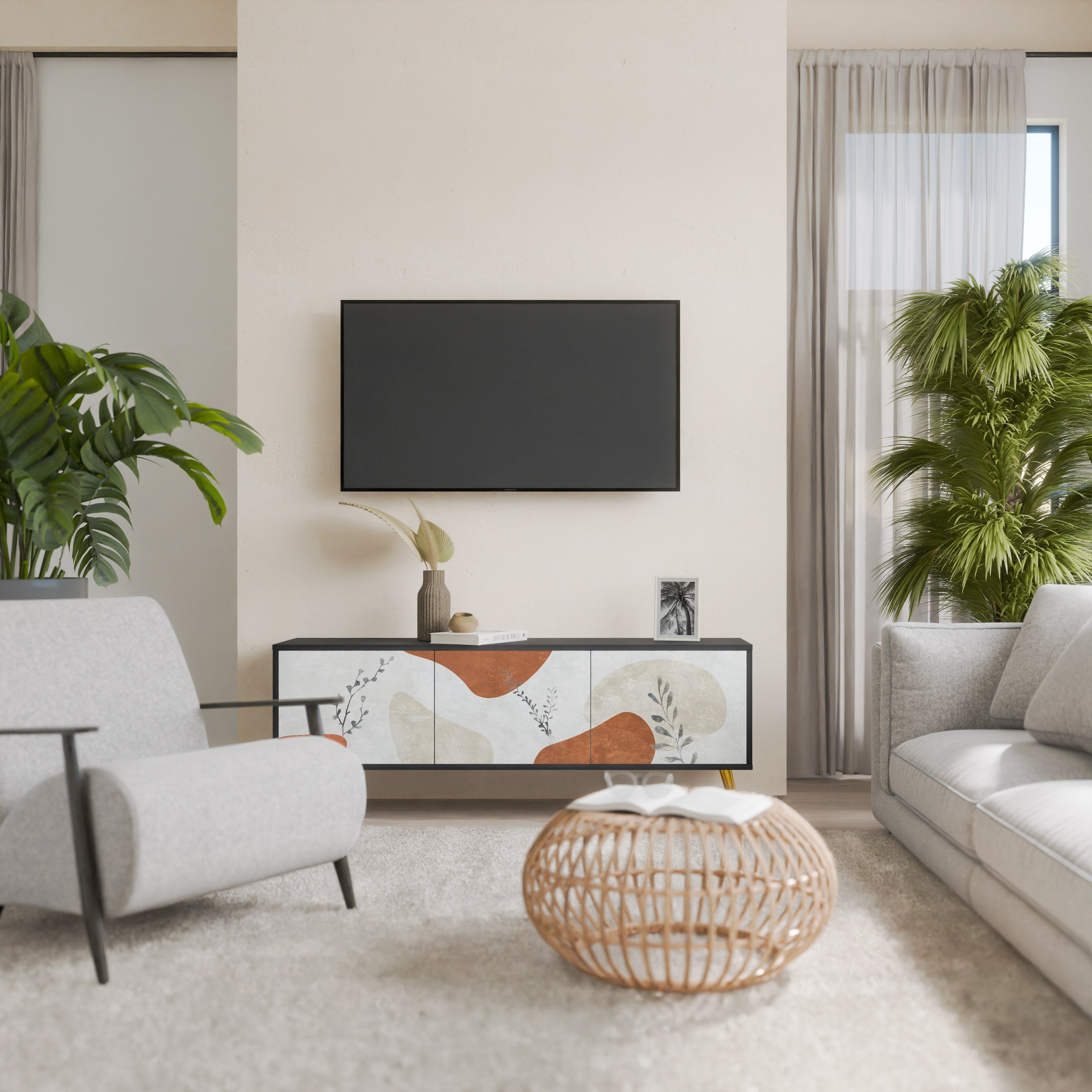 TRANQUIL TWIG Móvel de TV com 3 Portas em Acabamento Preto