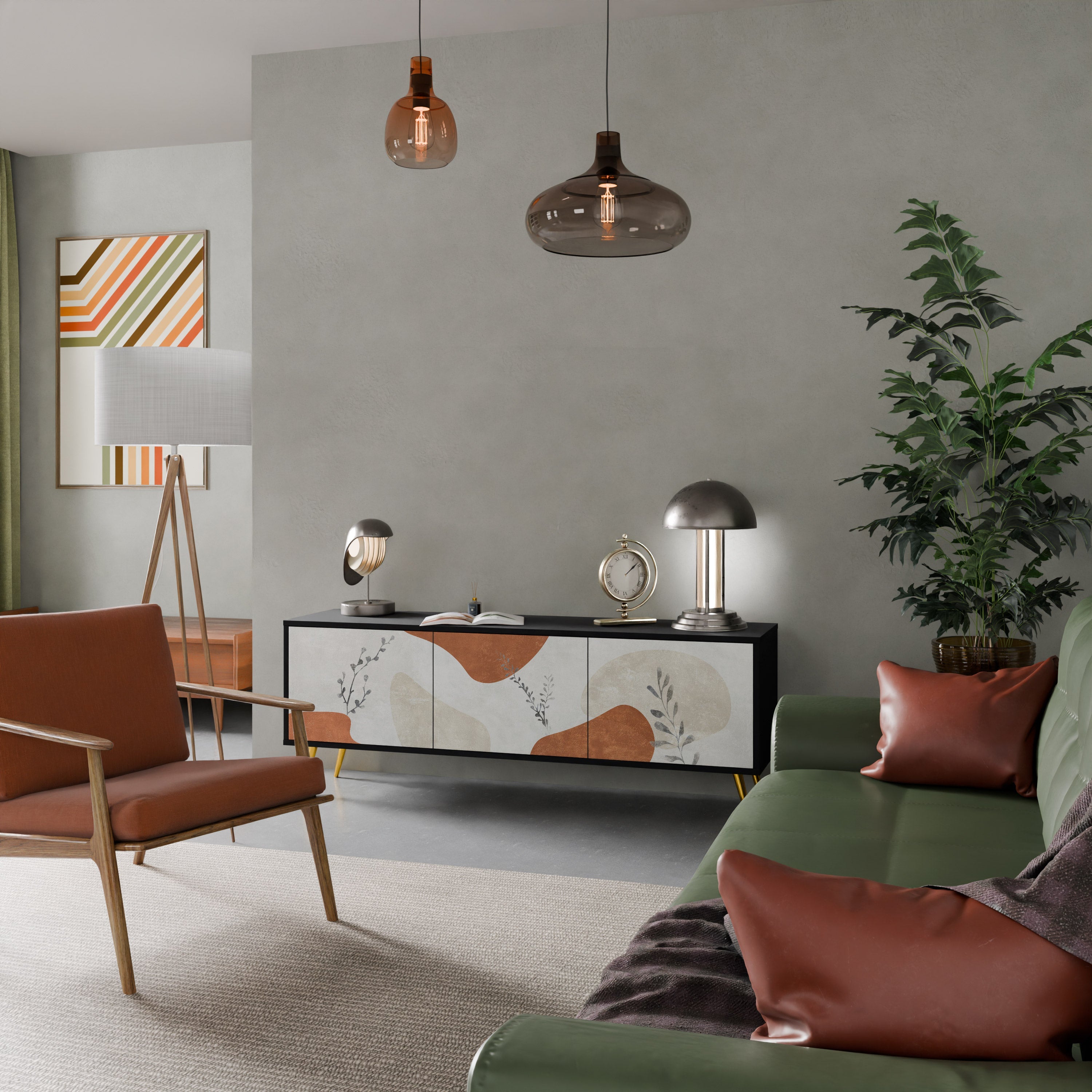 TRANQUIL TWIG Móvel de TV com 3 Portas em Acabamento Preto