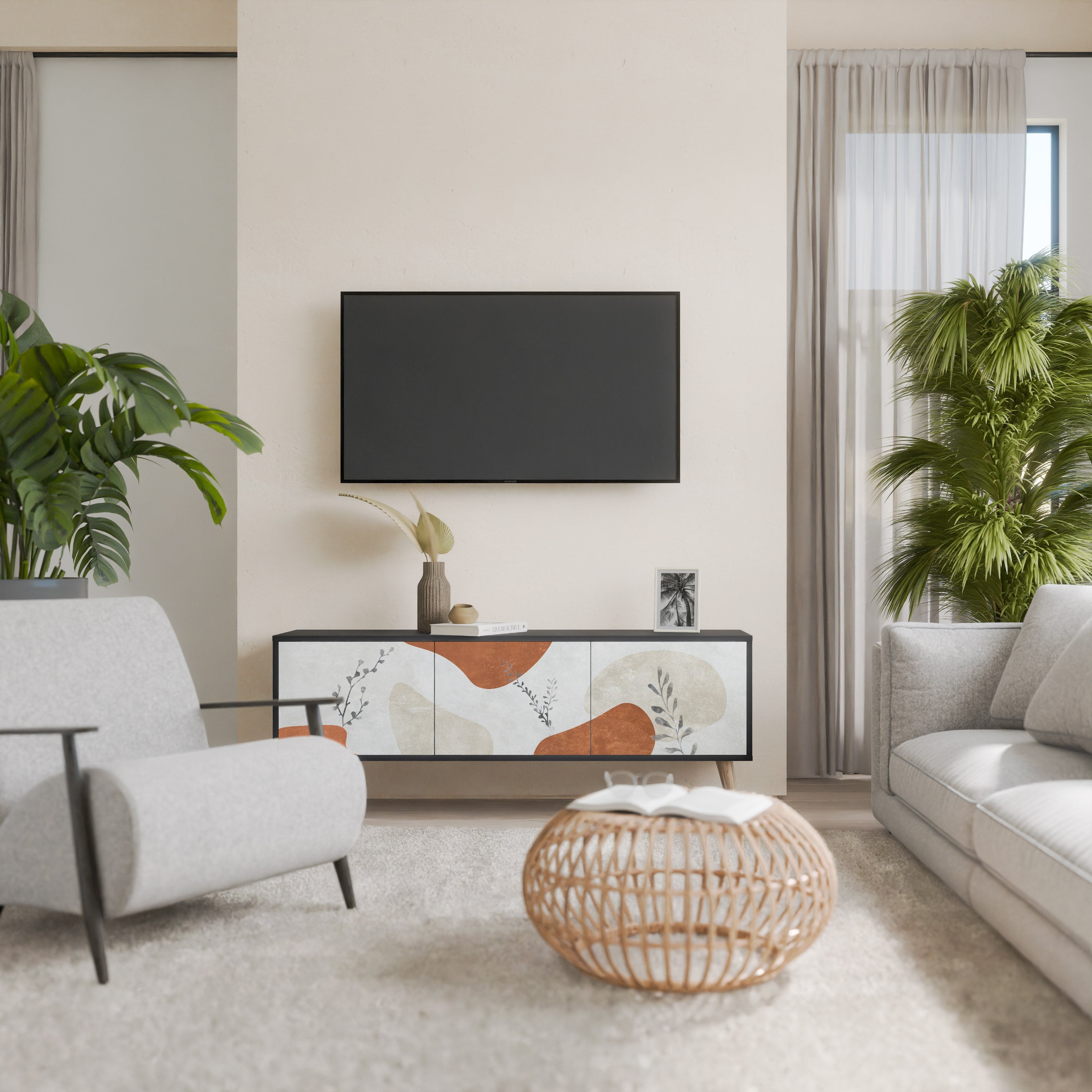 TRANQUIL TWIG Móvel de TV com 3 Portas em Acabamento Preto