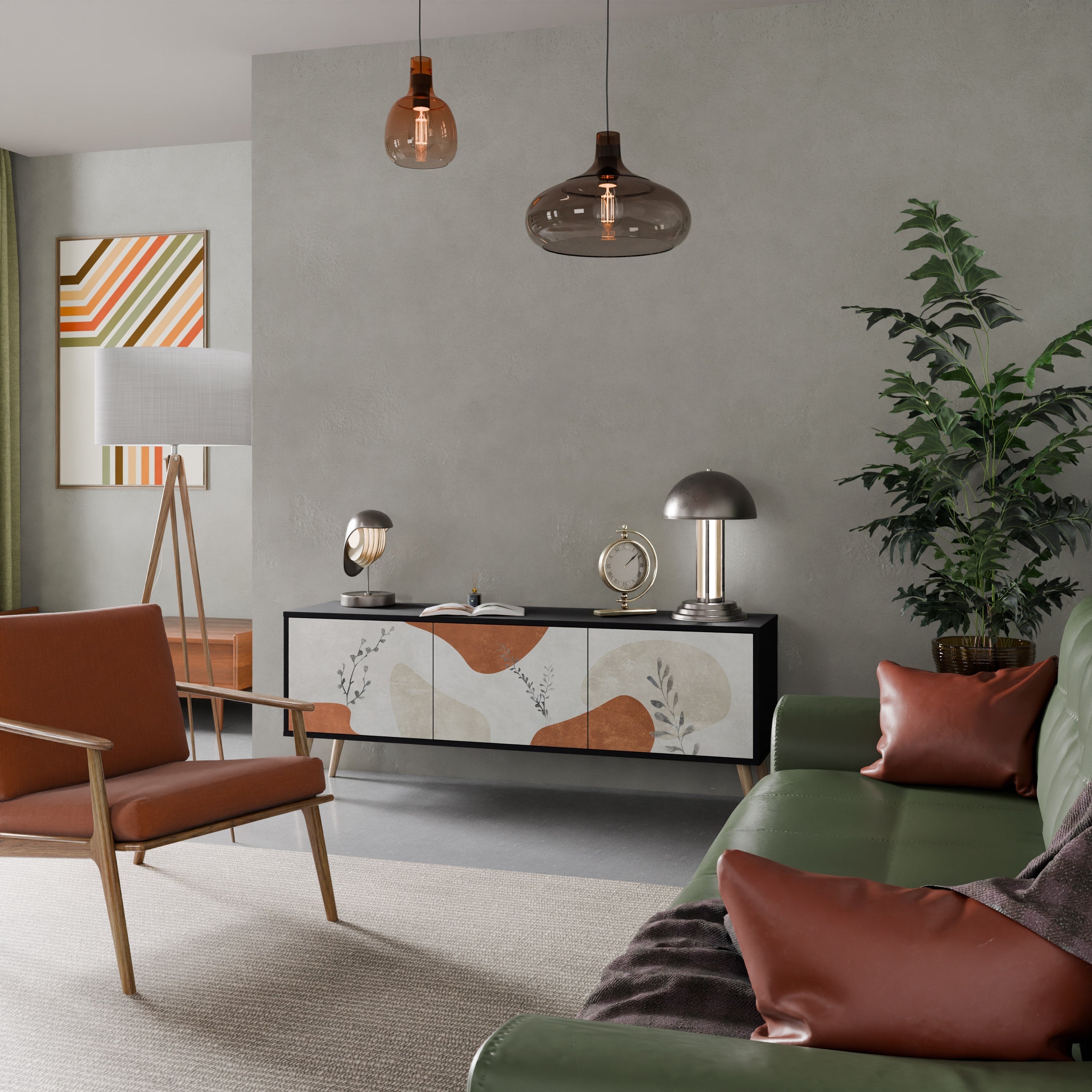 TRANQUIL TWIG Móvel de TV com 3 Portas em Acabamento Preto