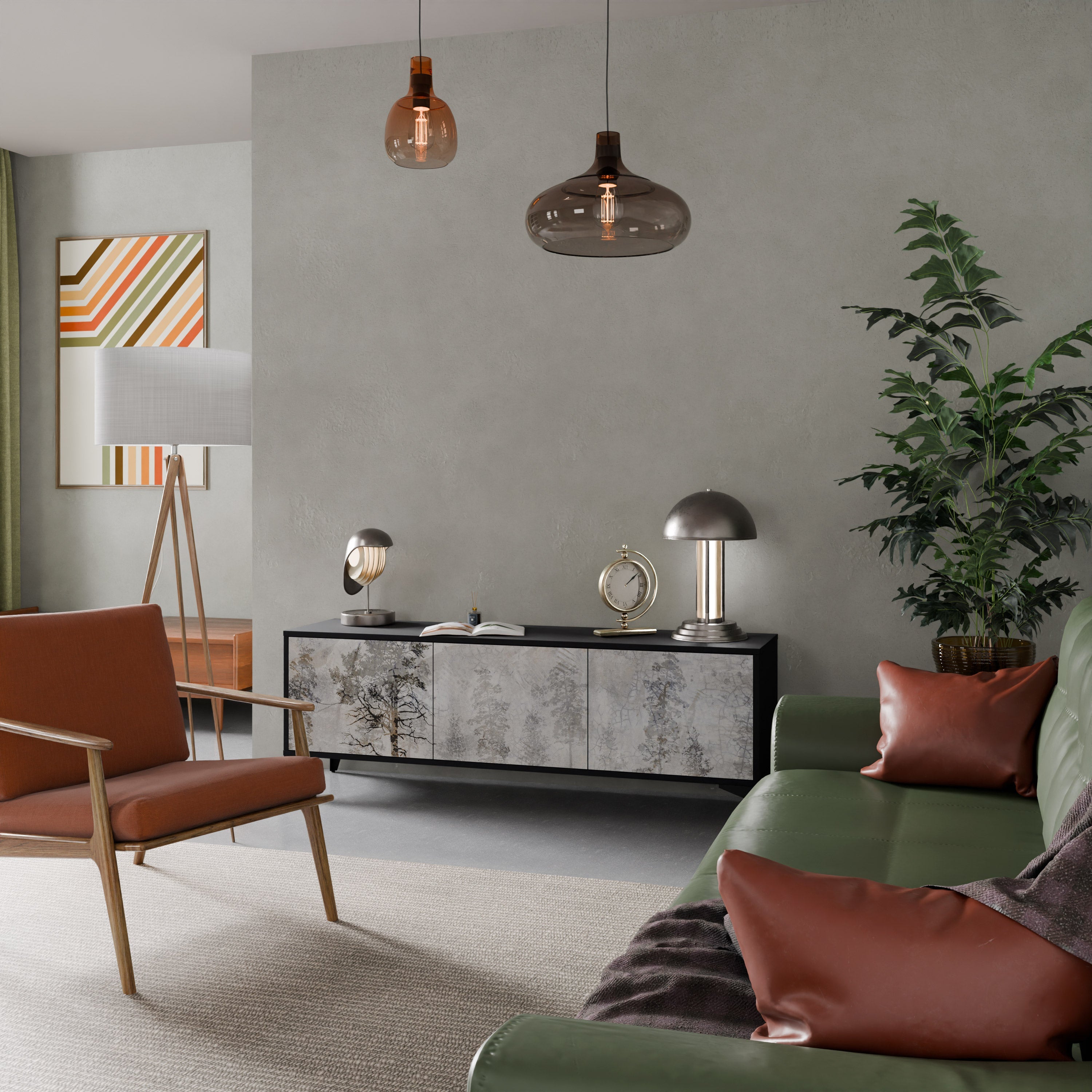 FADE IN THE TREES Móvel de TV com 3 Portas em Acabamento Preto