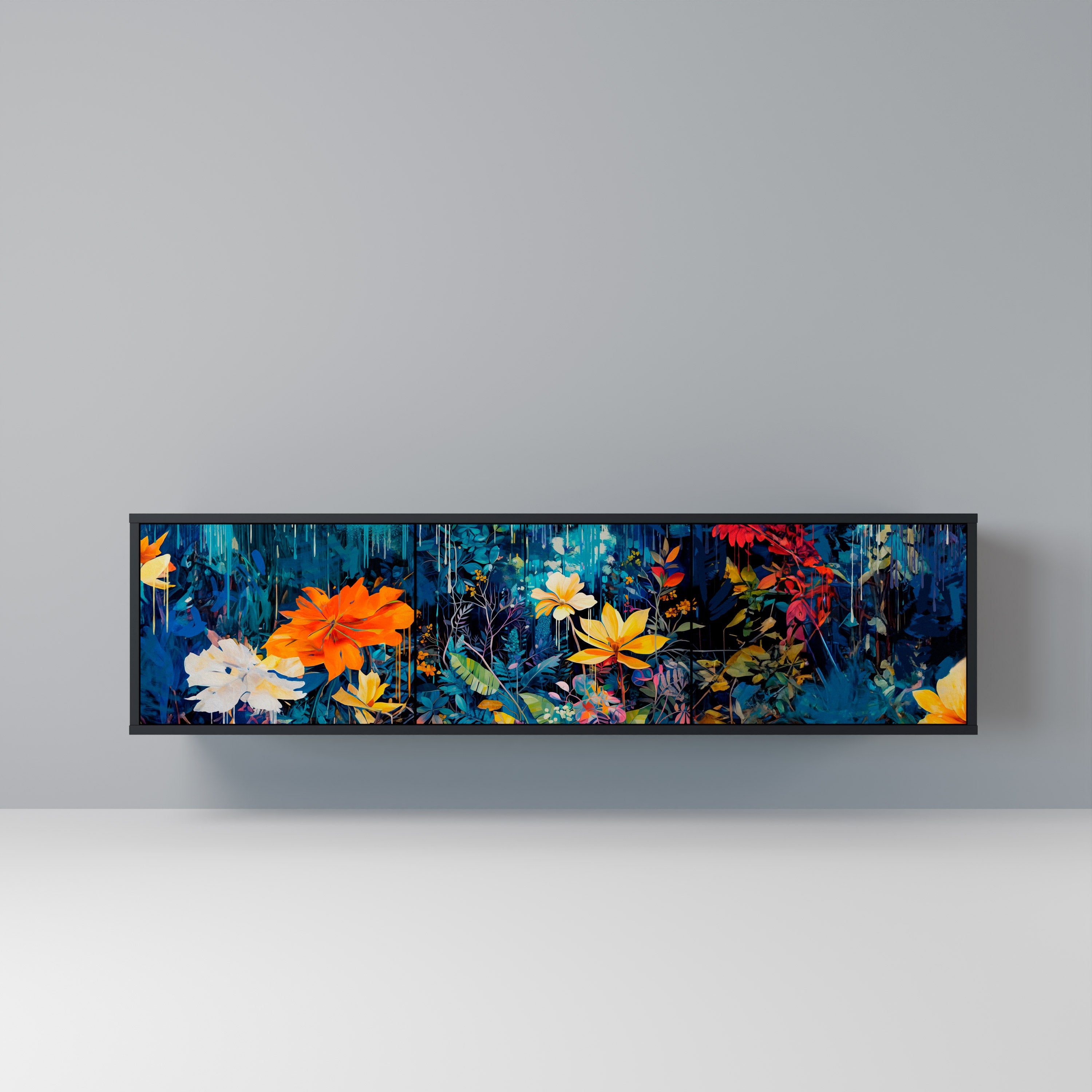 MIDNIGHT BLOSSOM Móvel de TV com 3 Portas em Acabamento Preto