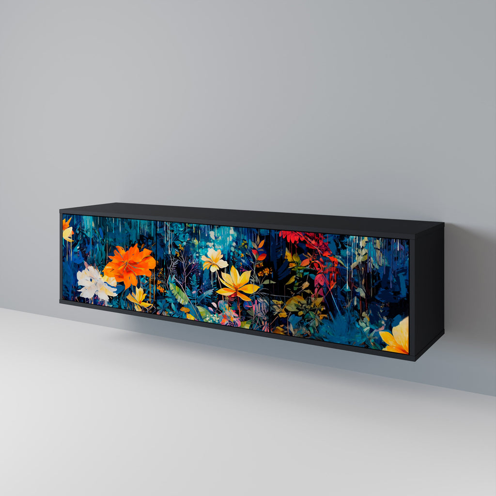 MIDNIGHT BLOSSOM Móvel de TV com 3 Portas em Acabamento Preto