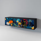 MIDNIGHT BLOSSOM Móvel de TV com 3 Portas em Acabamento Preto