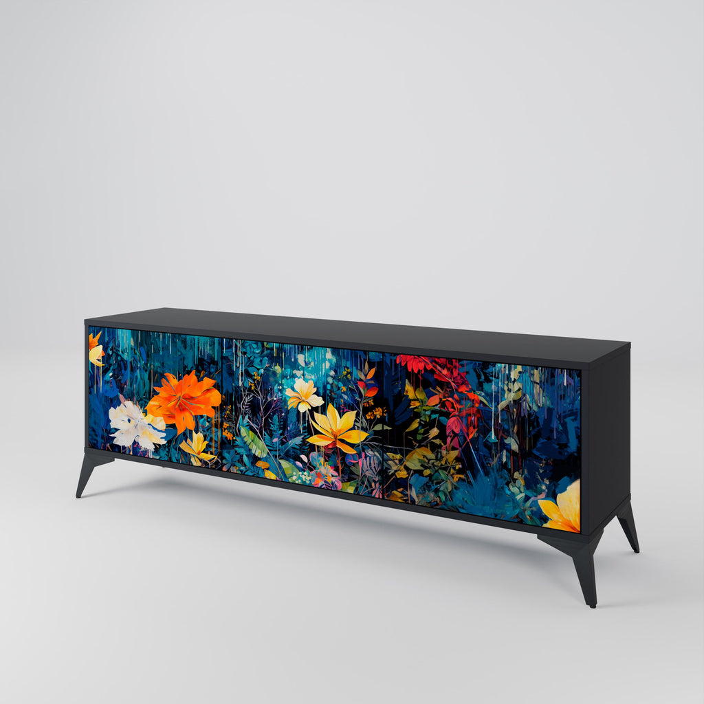 MIDNIGHT BLOSSOM Móvel de TV com 3 Portas em Acabamento Preto
