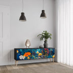 MIDNIGHT BLOSSOM Móvel de TV com 3 Portas em Acabamento Preto