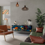 MIDNIGHT BLOSSOM Móvel de TV com 3 Portas em Acabamento Preto