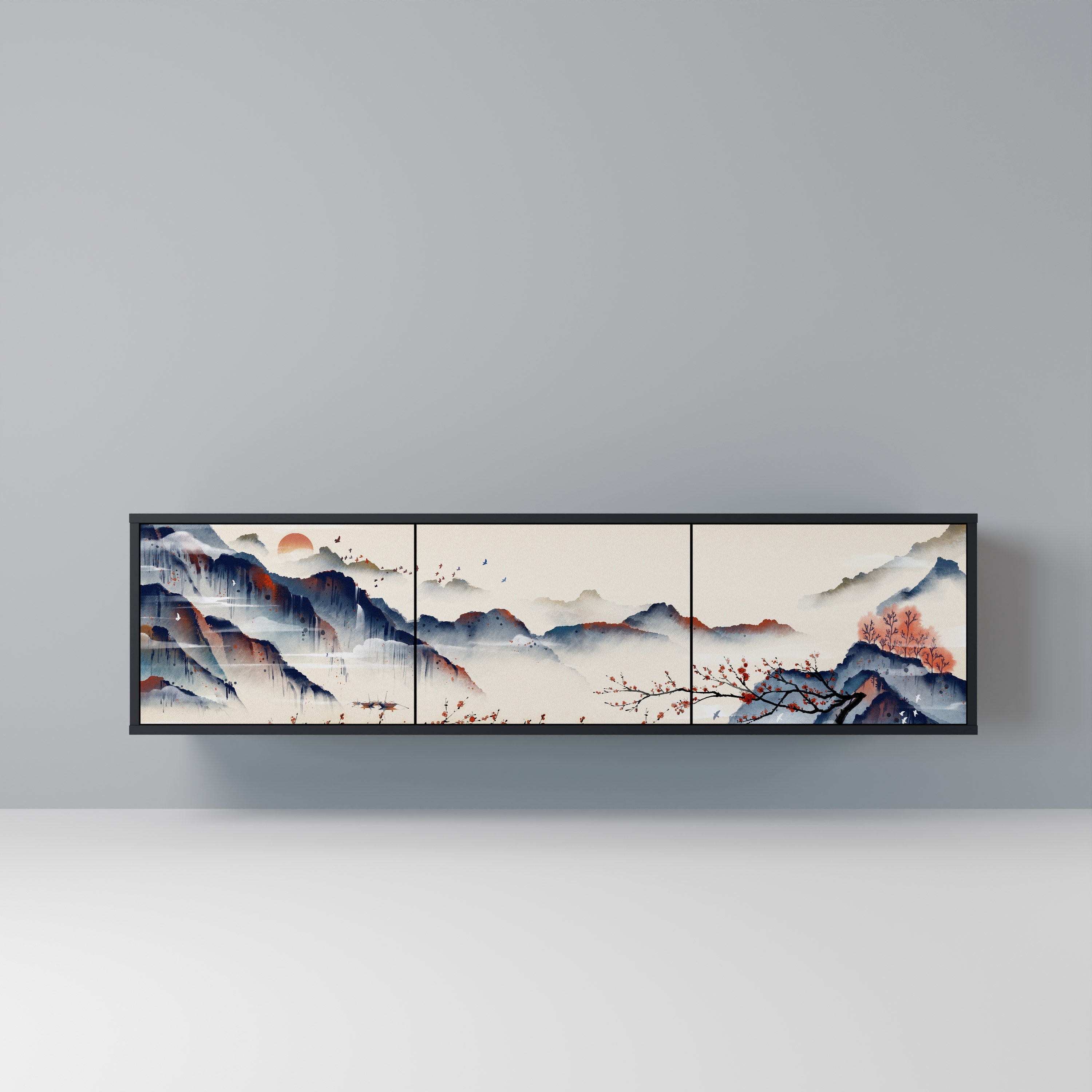 JAPANESE LANDSCAPE Móvel de TV com 3 Portas em Acabamento Preto