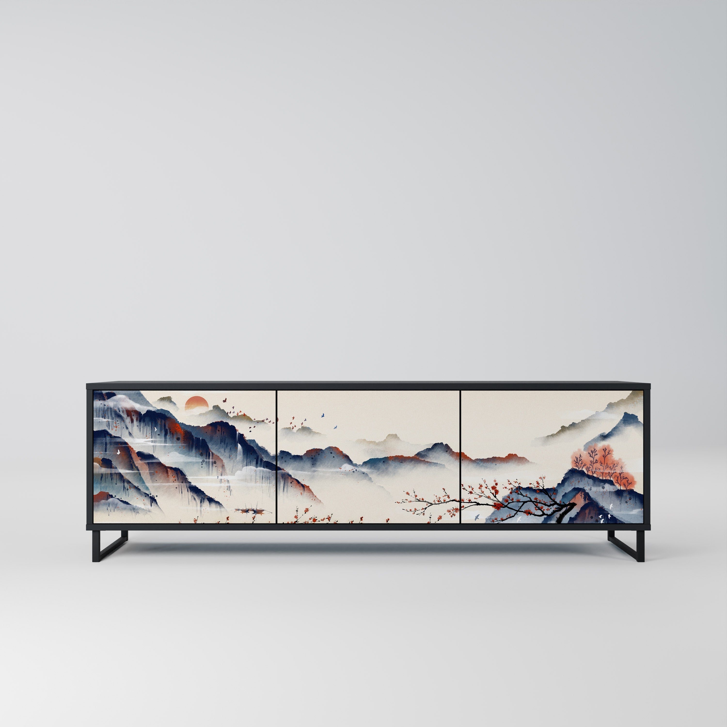 JAPANESE LANDSCAPE Móvel de TV com 3 Portas em Acabamento Preto