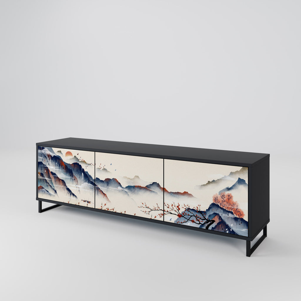 JAPANESE LANDSCAPE Móvel de TV com 3 Portas em Acabamento Preto