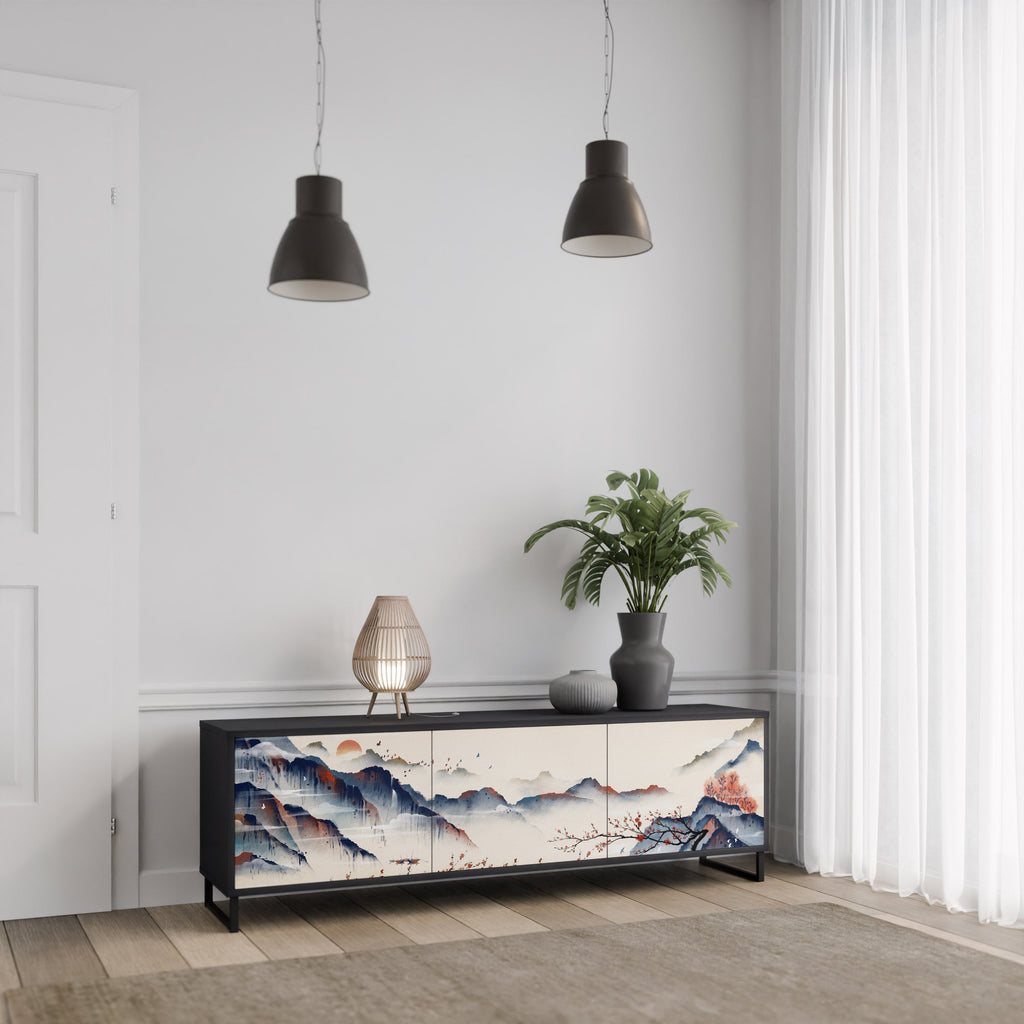 JAPANESE LANDSCAPE Móvel de TV com 3 Portas em Acabamento Preto