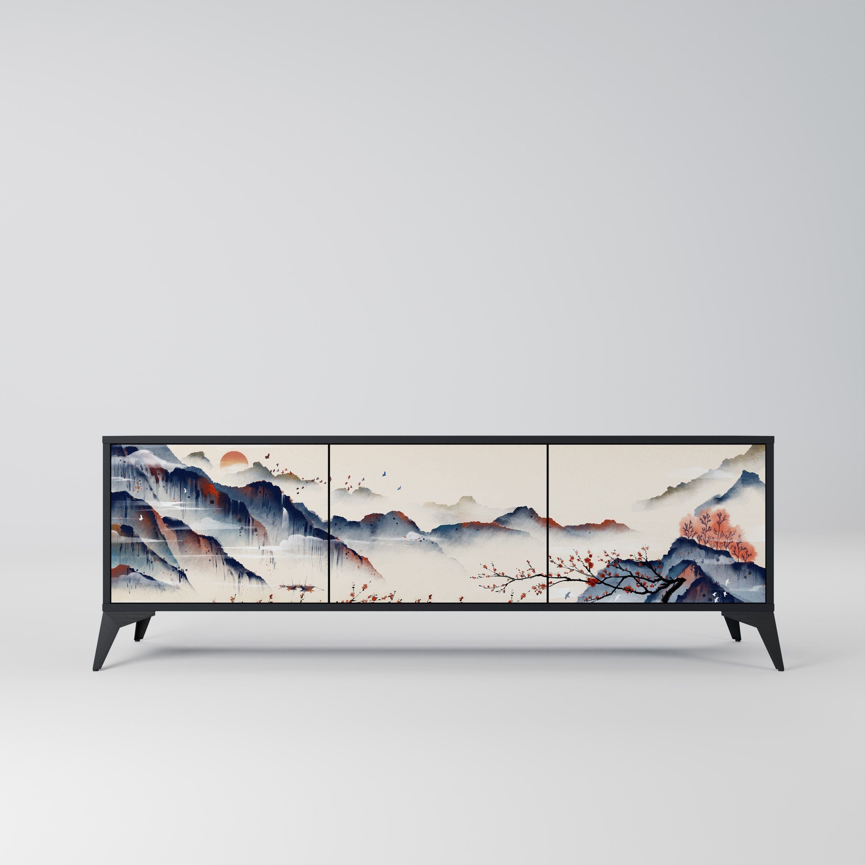 JAPANESE LANDSCAPE Móvel de TV com 3 Portas em Acabamento Preto