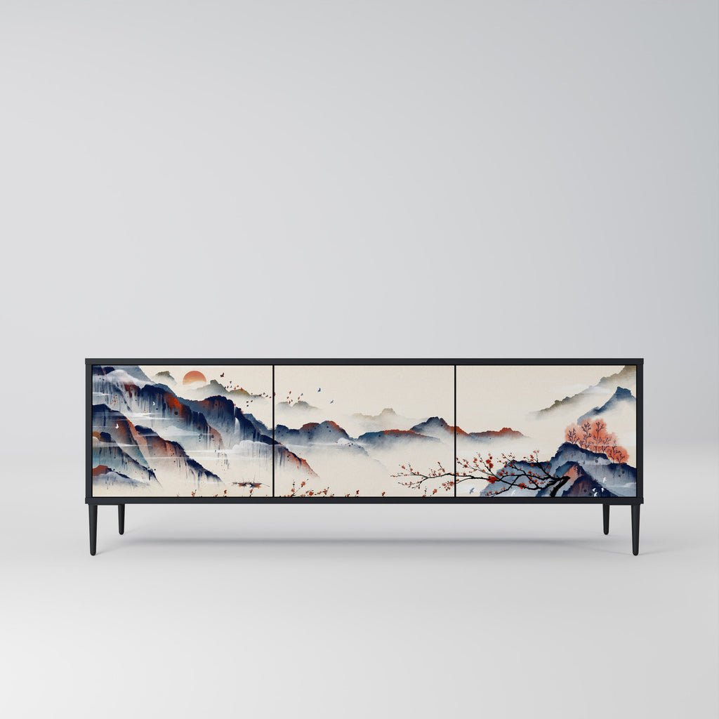 JAPANESE LANDSCAPE Móvel de TV com 3 Portas em Acabamento Preto