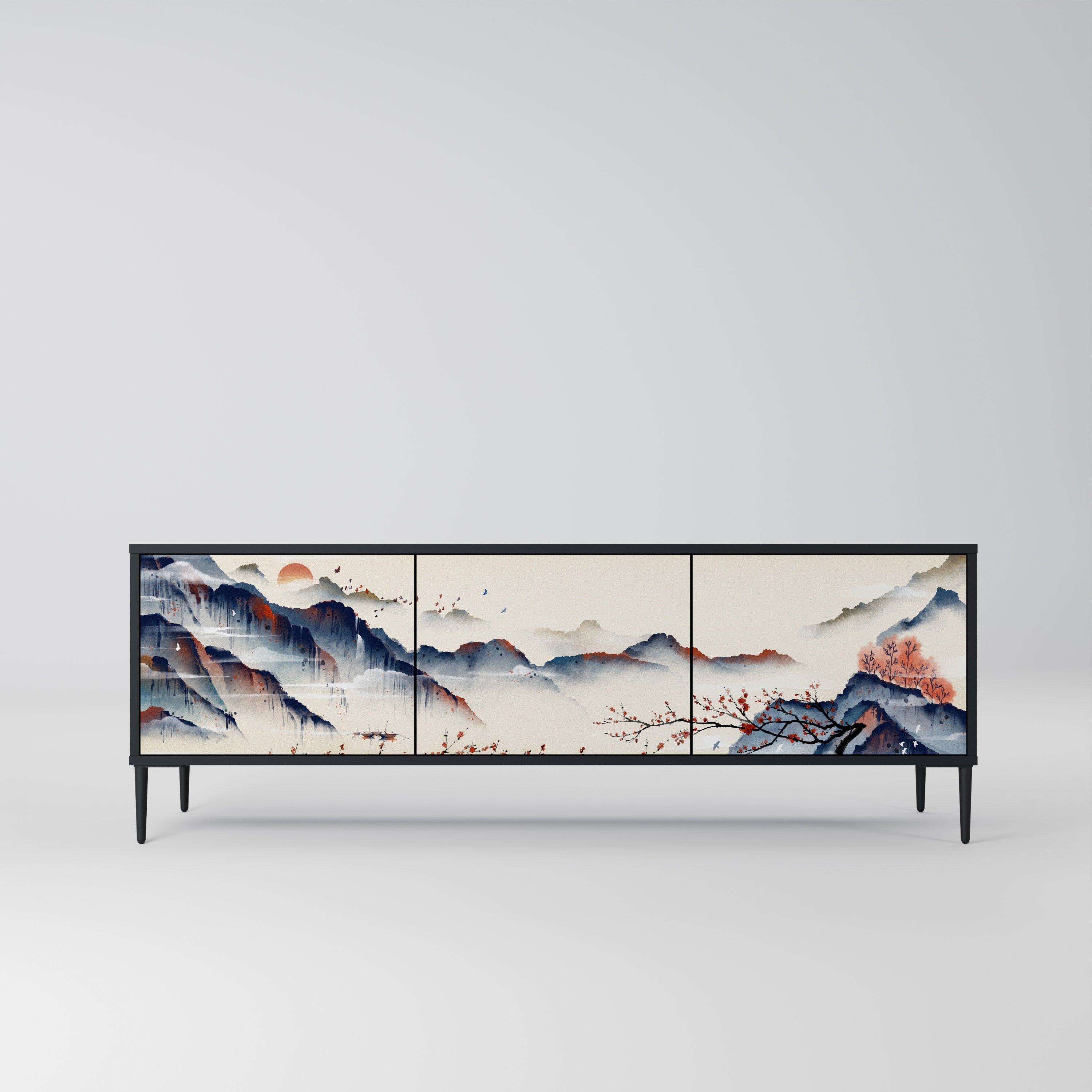 JAPANESE LANDSCAPE Móvel de TV com 3 Portas em Acabamento Preto