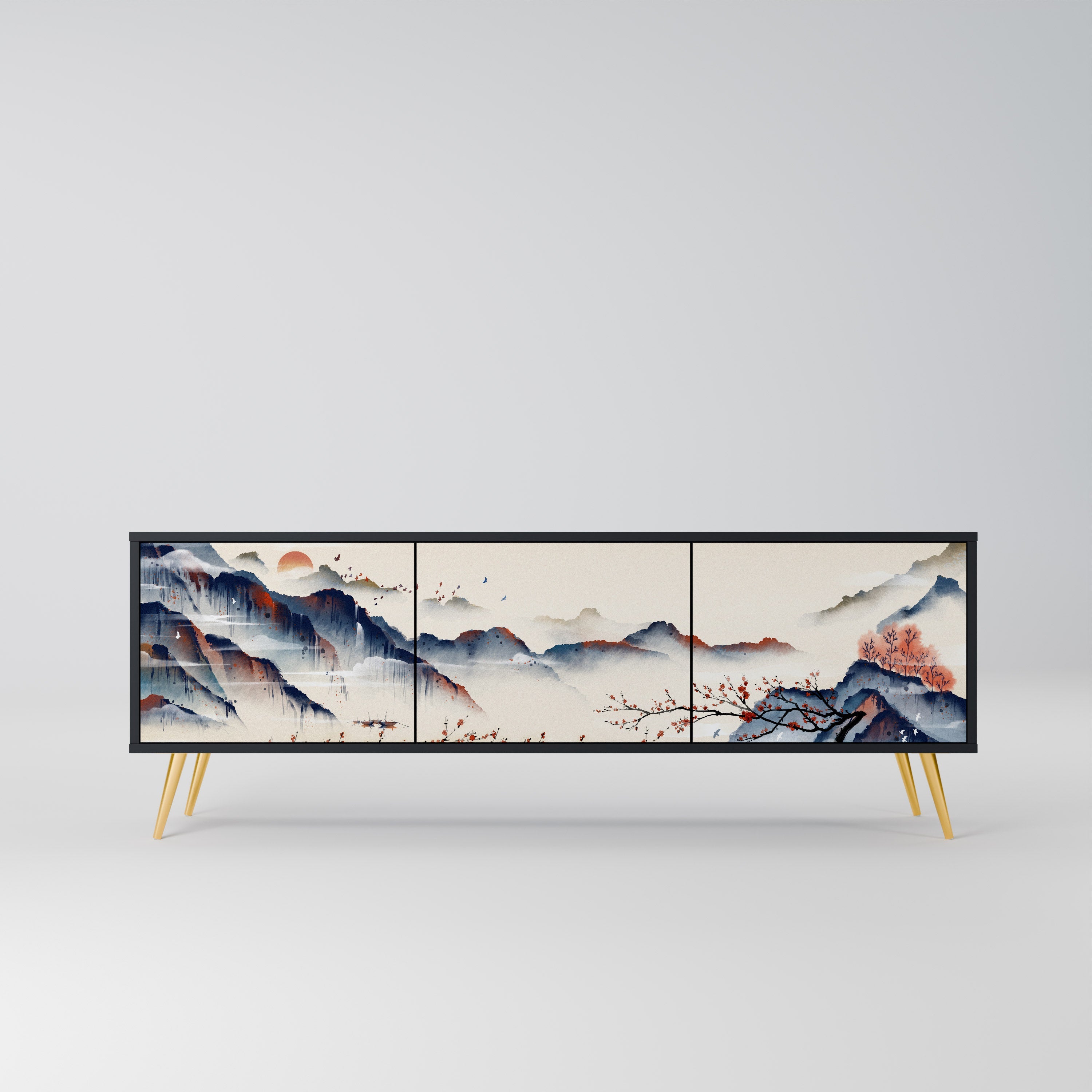 JAPANESE LANDSCAPE Móvel de TV com 3 Portas em Acabamento Preto