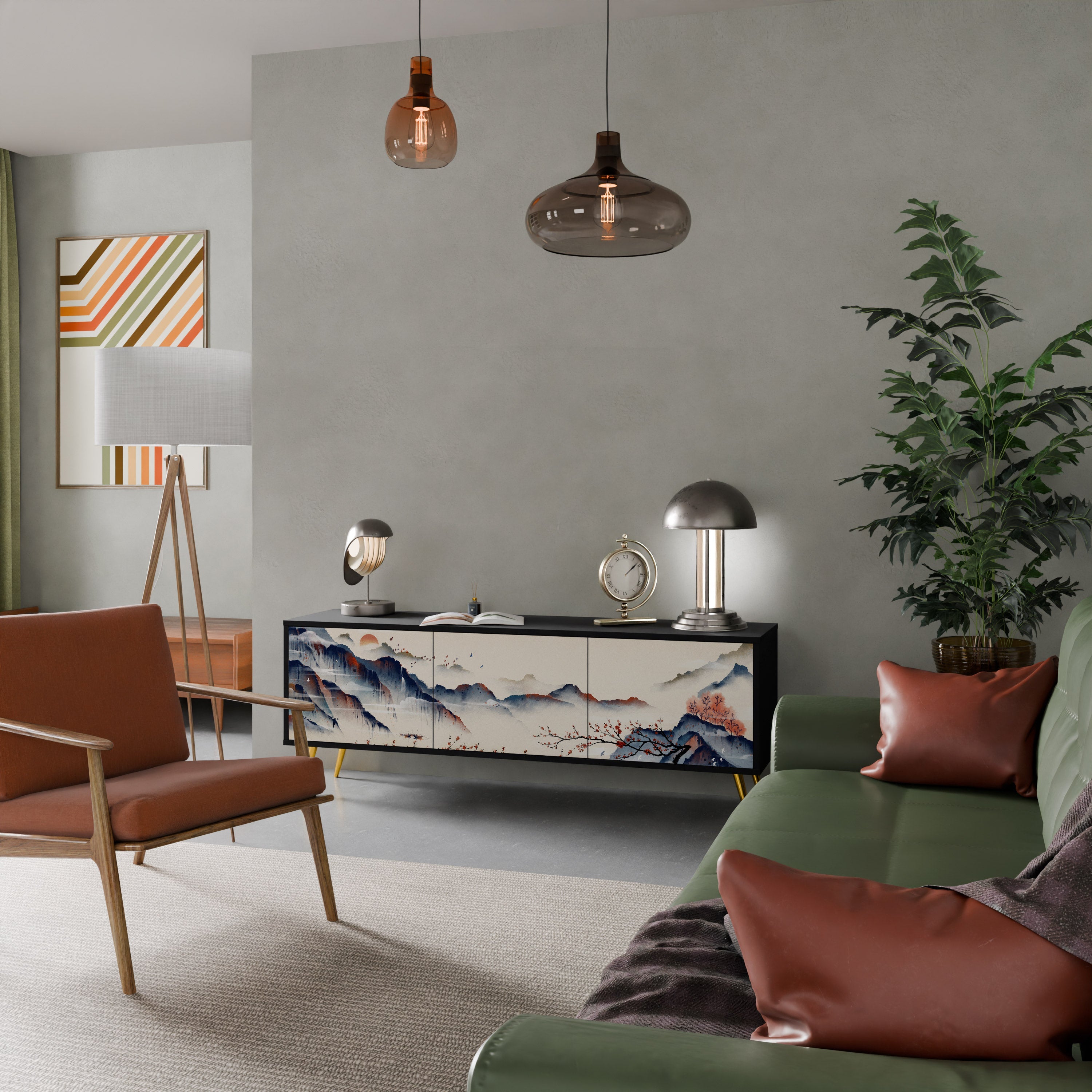 JAPANESE LANDSCAPE Móvel de TV com 3 Portas em Acabamento Preto