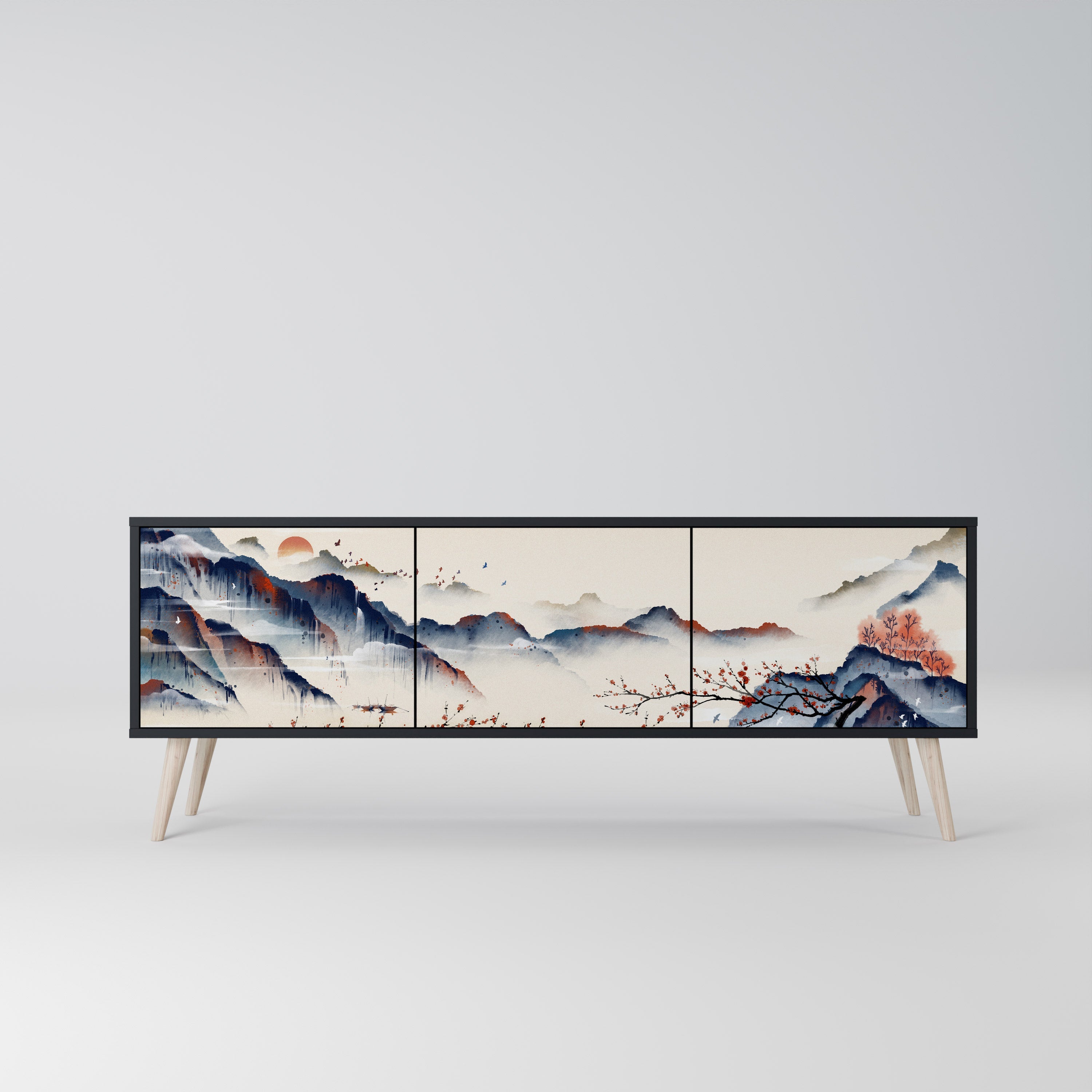 JAPANESE LANDSCAPE Móvel de TV com 3 Portas em Acabamento Preto