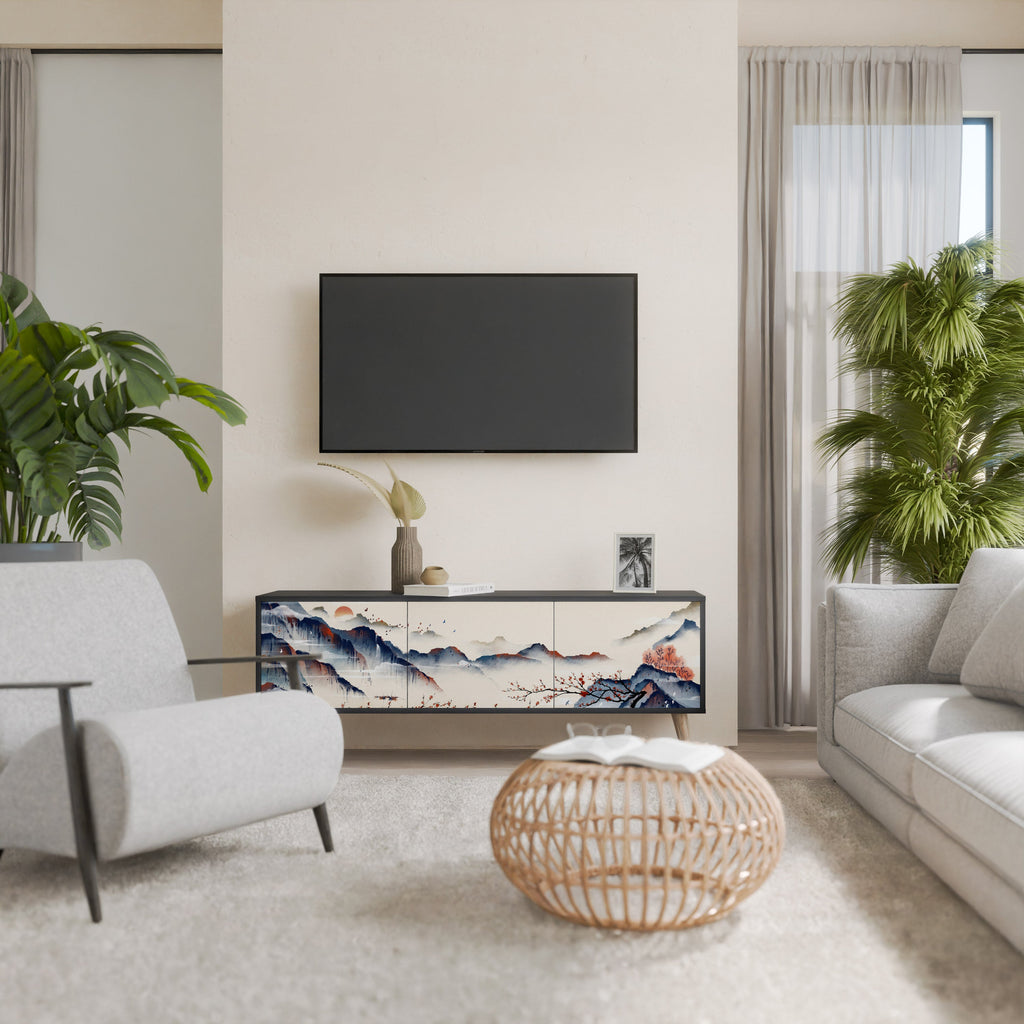 JAPANESE LANDSCAPE Móvel de TV com 3 Portas em Acabamento Preto