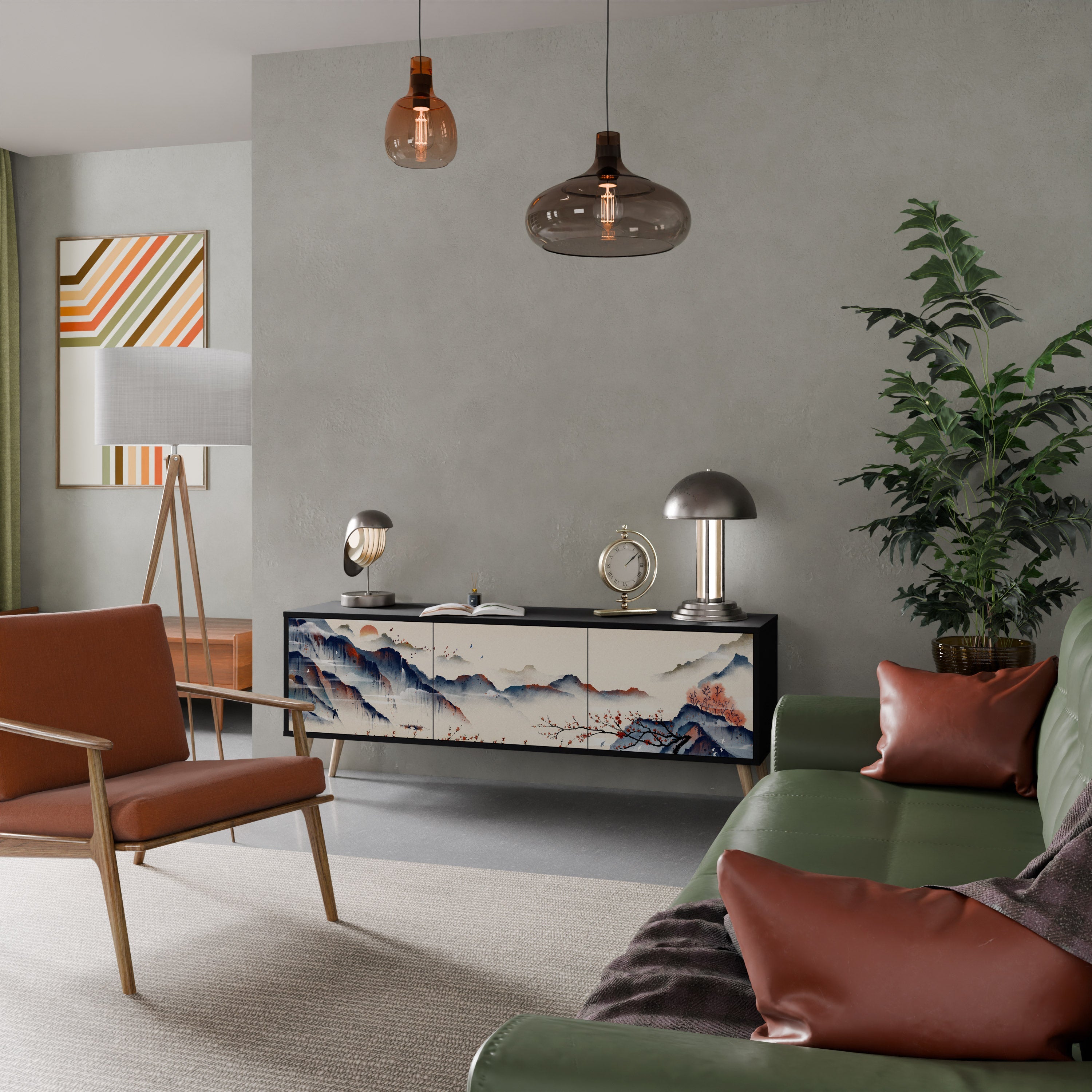 JAPANESE LANDSCAPE Móvel de TV com 3 Portas em Acabamento Preto