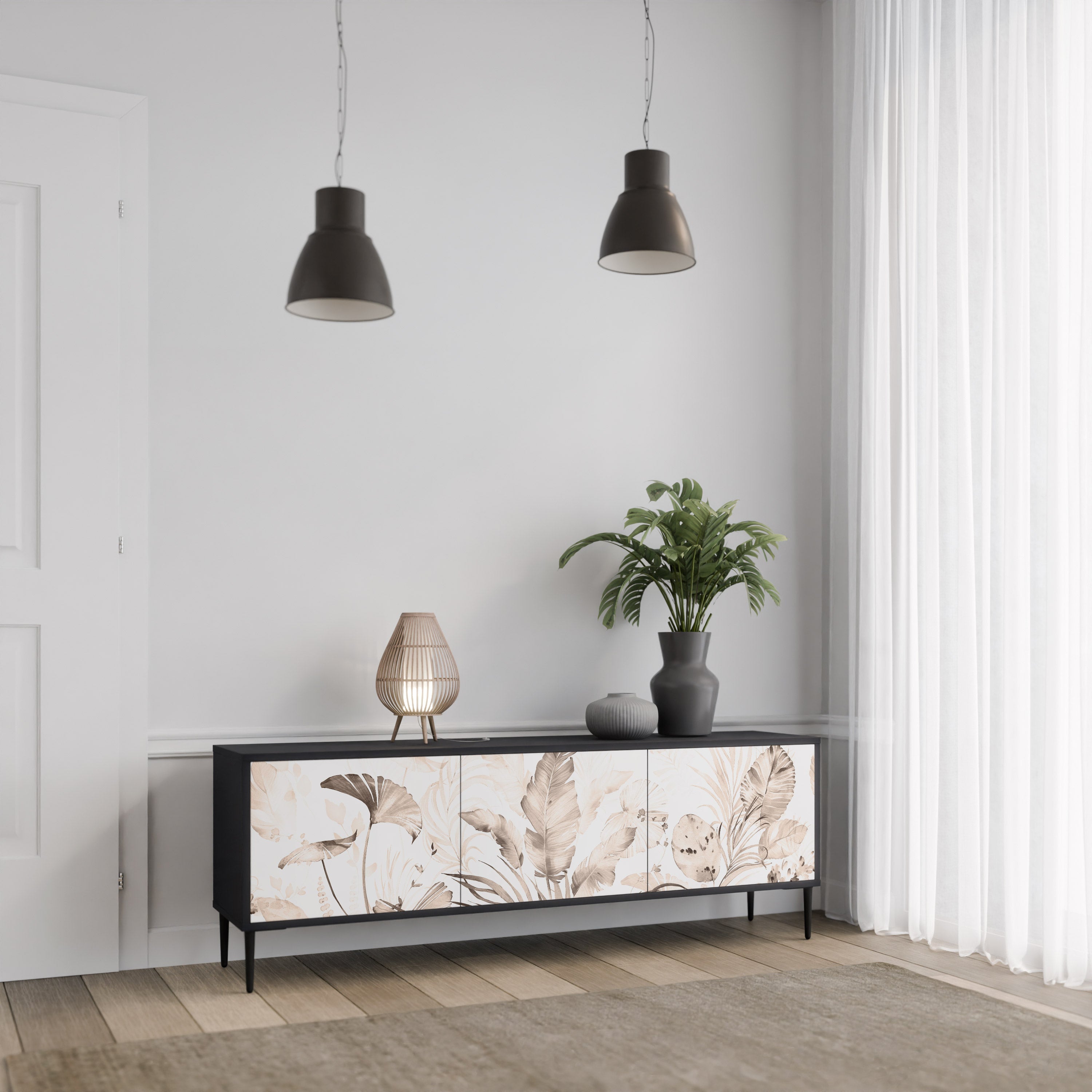 WILD TENDERNESS Móvel de TV com 3 Portas em Acabamento Preto