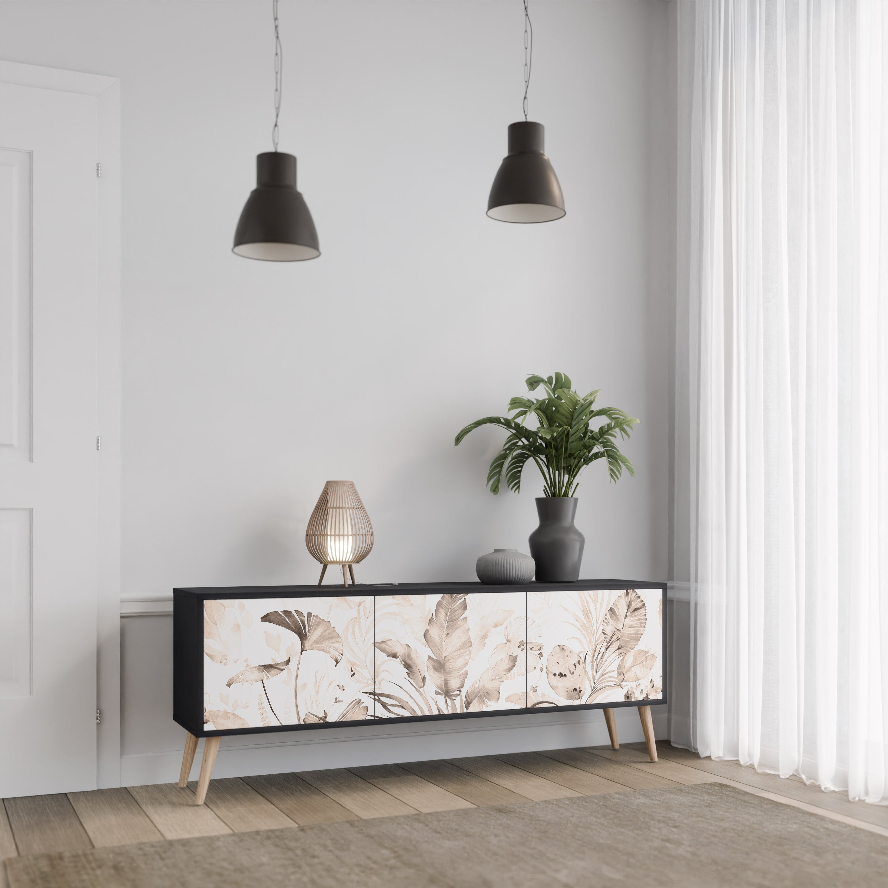 WILD TENDERNESS 3-Door TV Stand in Black Finish