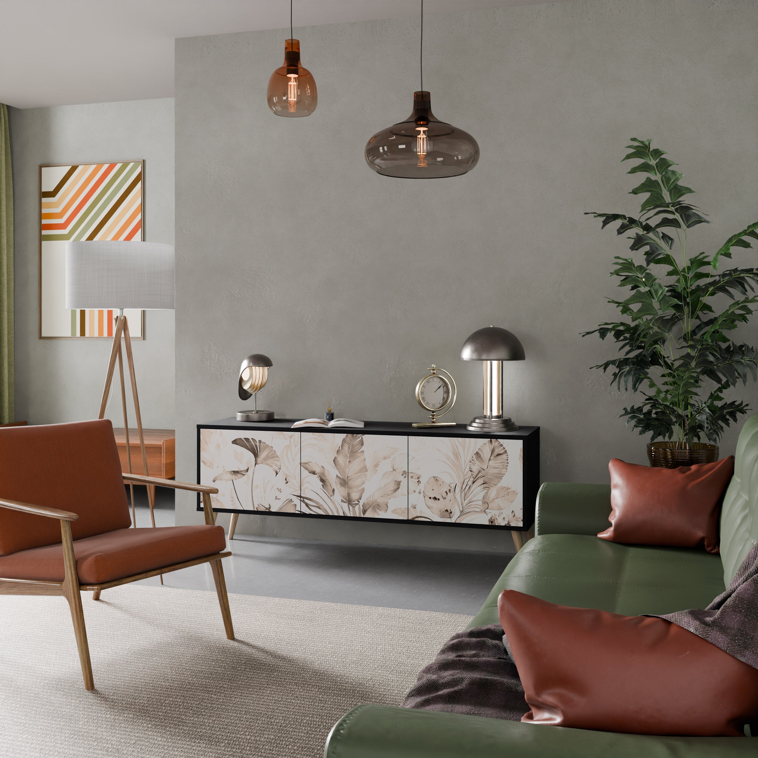 WILD TENDERNESS 3-Door TV Stand in Black Finish