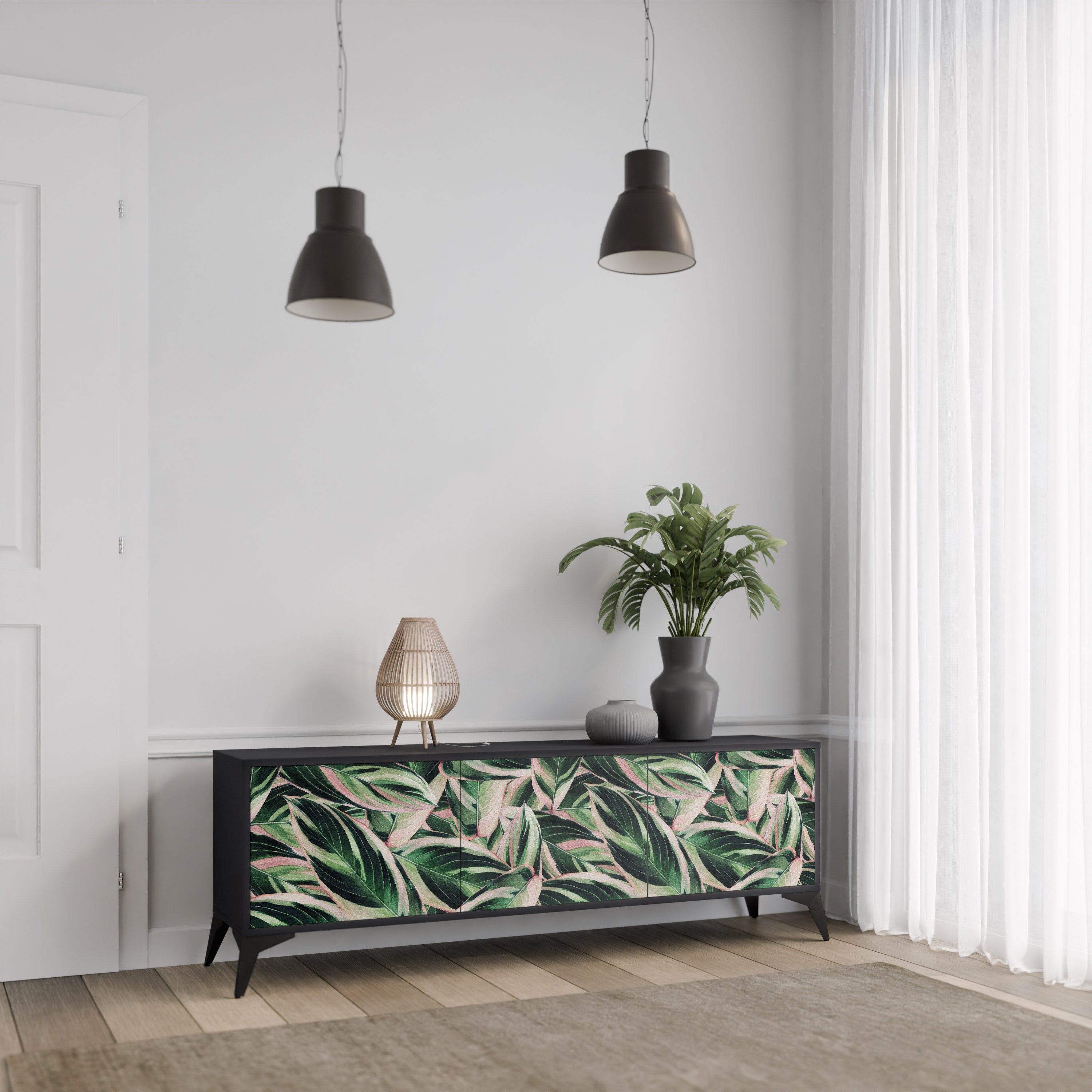 EERIE STROMANTHE Móvel de TV com 3 Portas em Acabamento Preto