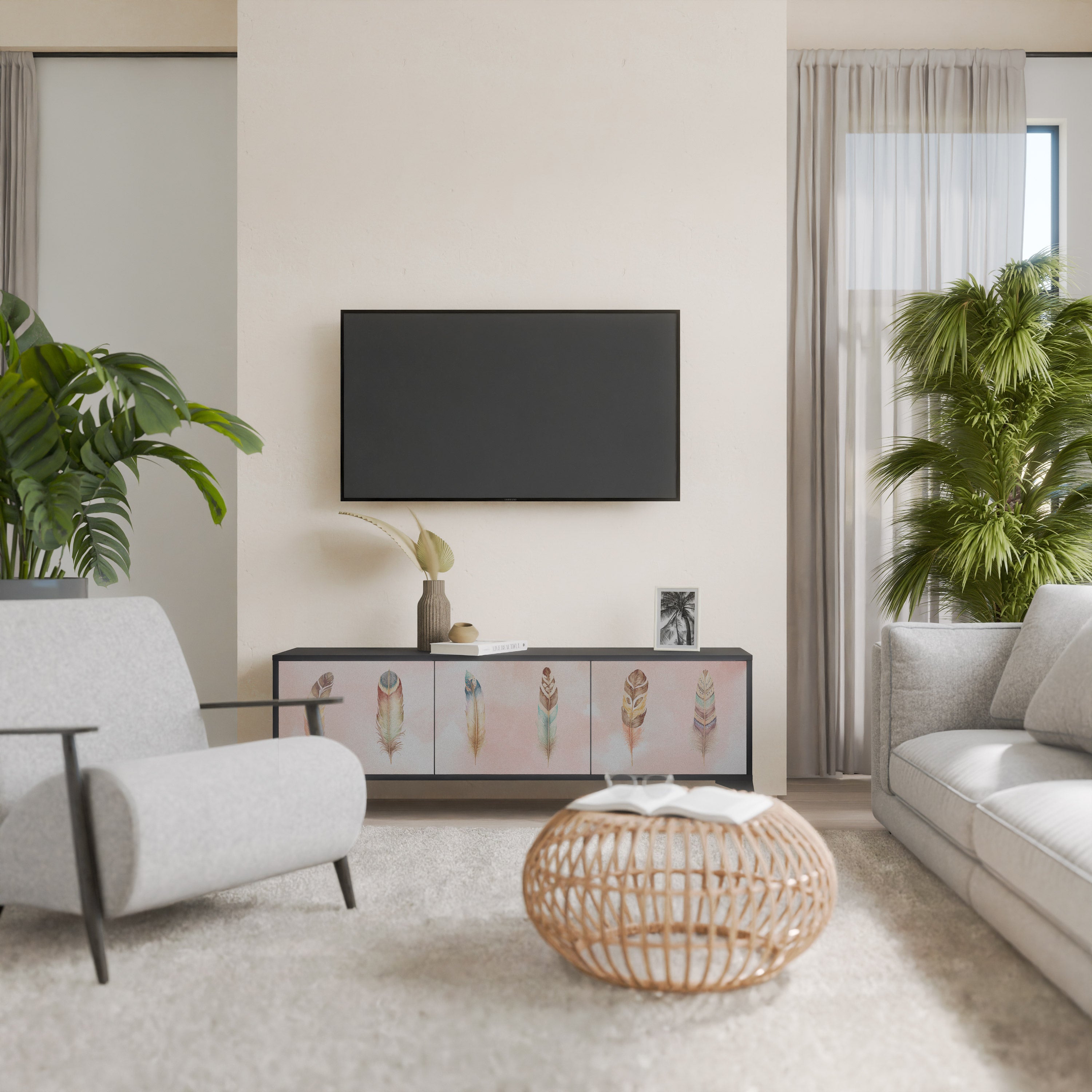 THE DELIQUESCE Móvel de TV com 3 Portas em Acabamento Preto