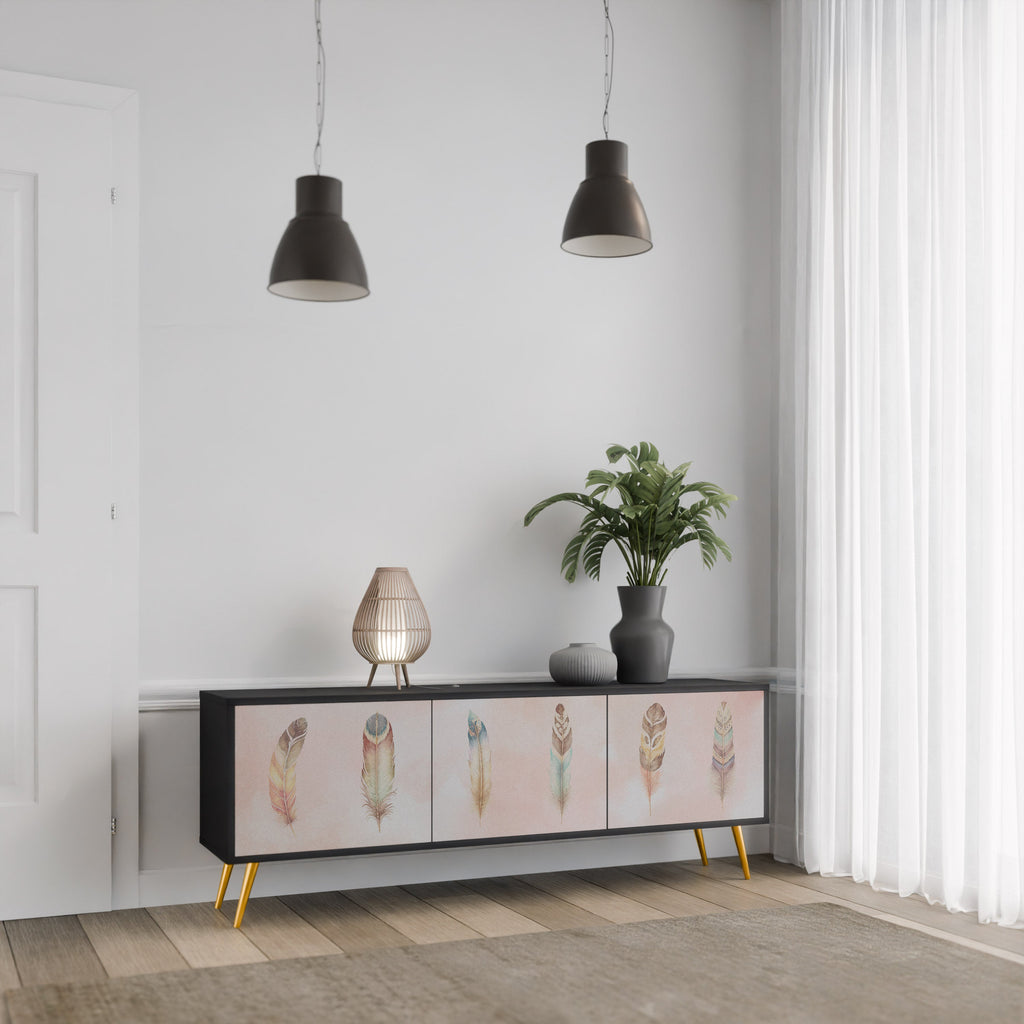 THE DELIQUESCE Móvel de TV com 3 Portas em Acabamento Preto