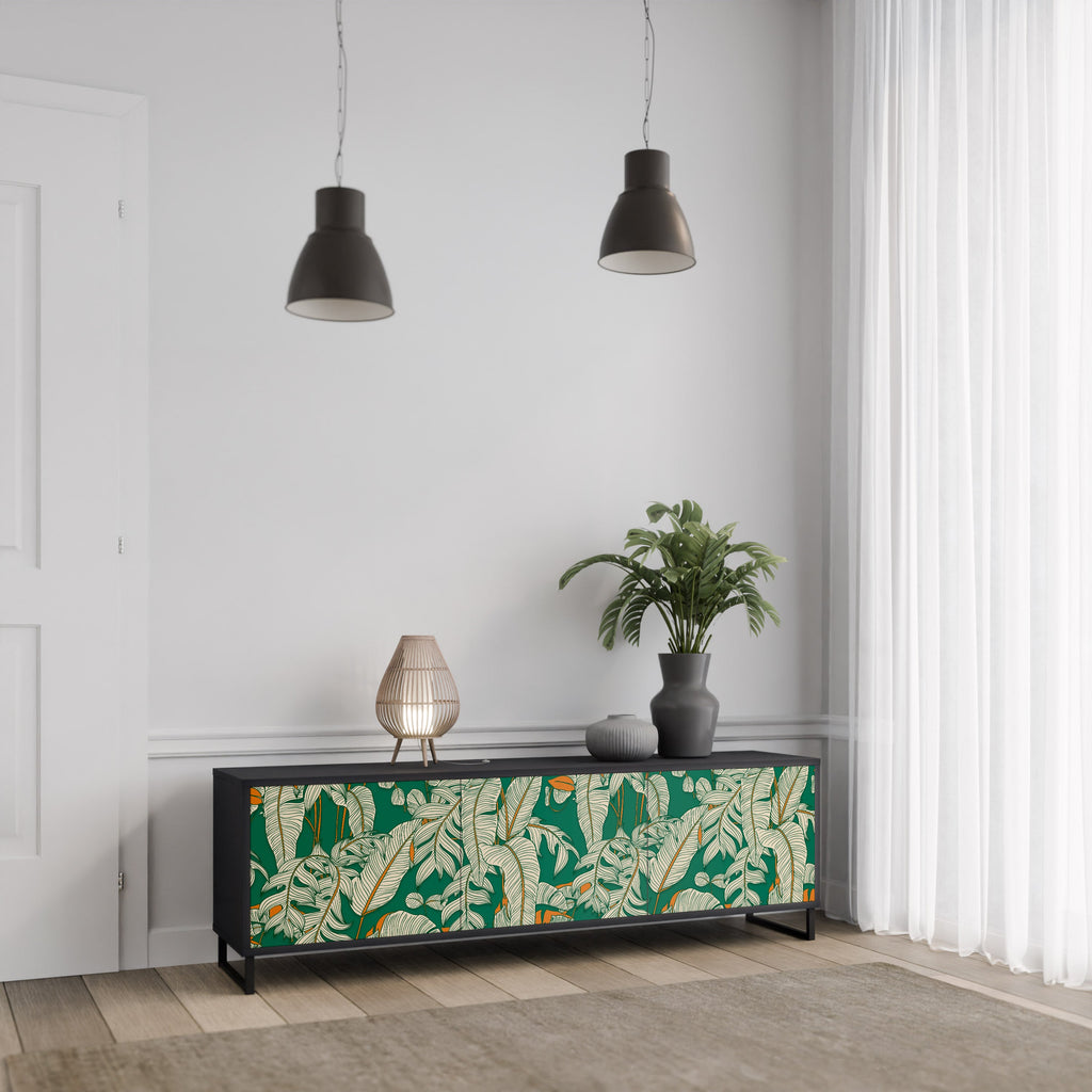 VERDANT PLEASURES Móvel de TV com 3 Portas em Acabamento Preto