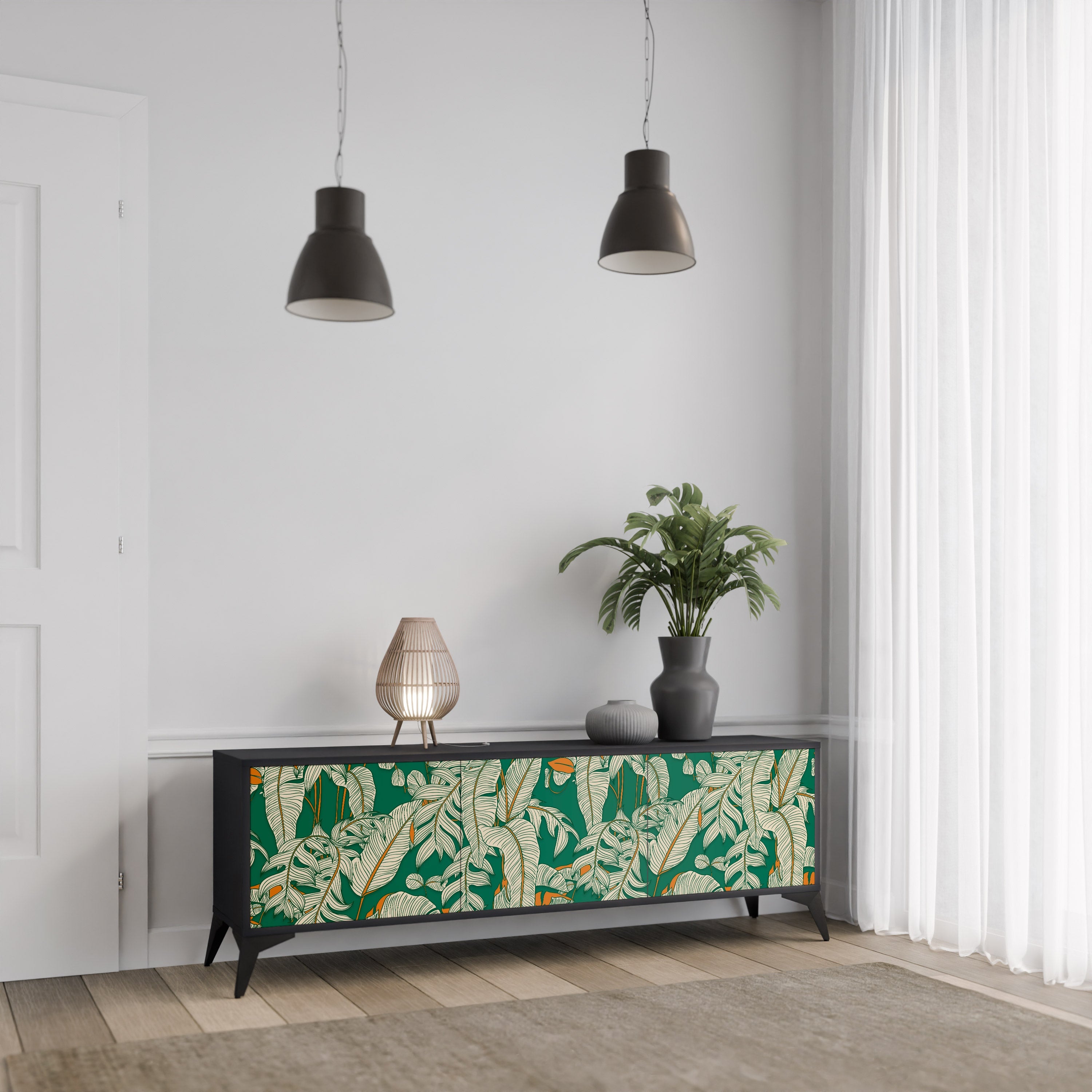 VERDANT PLEASURES Móvel de TV com 3 Portas em Acabamento Preto