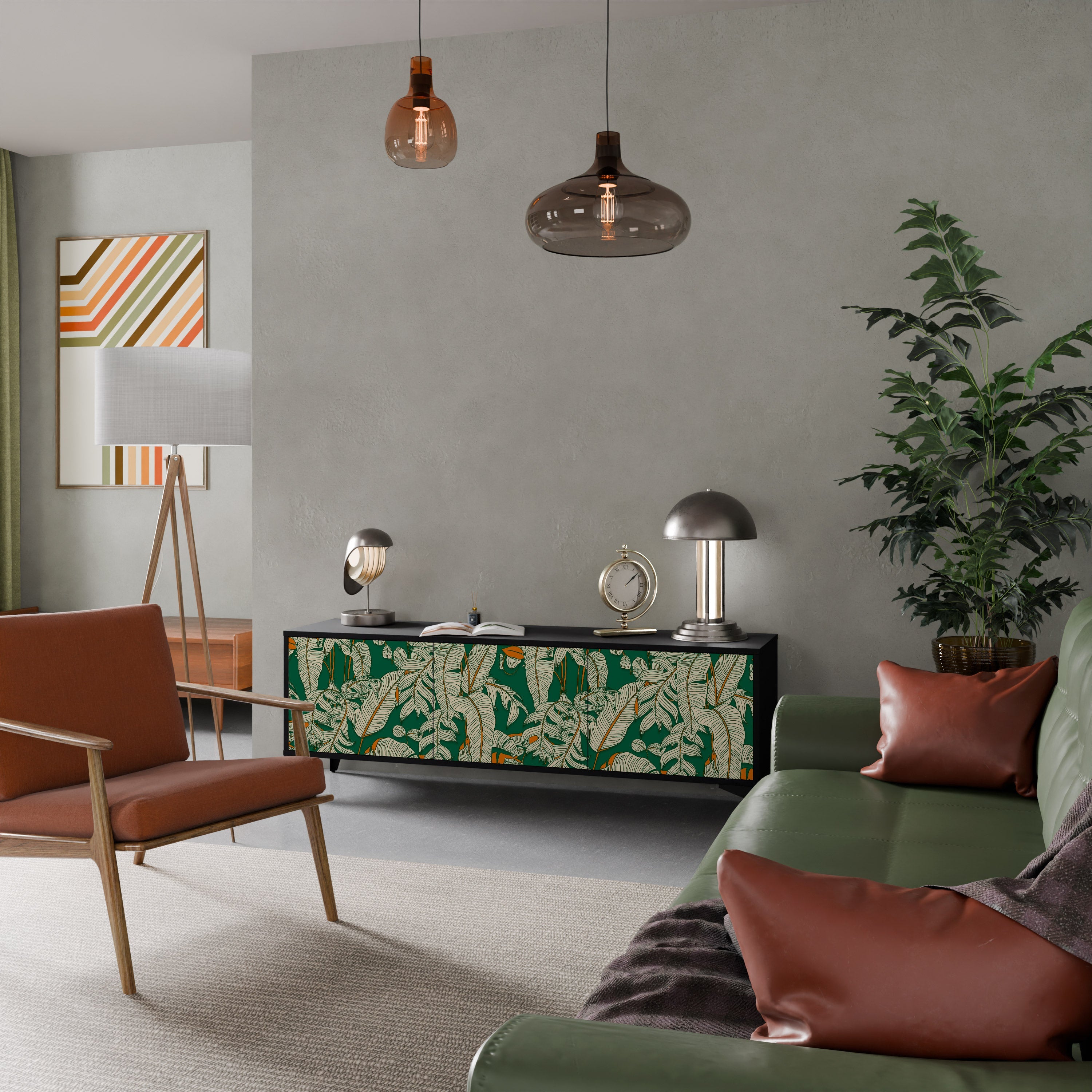 VERDANT PLEASURES Móvel de TV com 3 Portas em Acabamento Preto