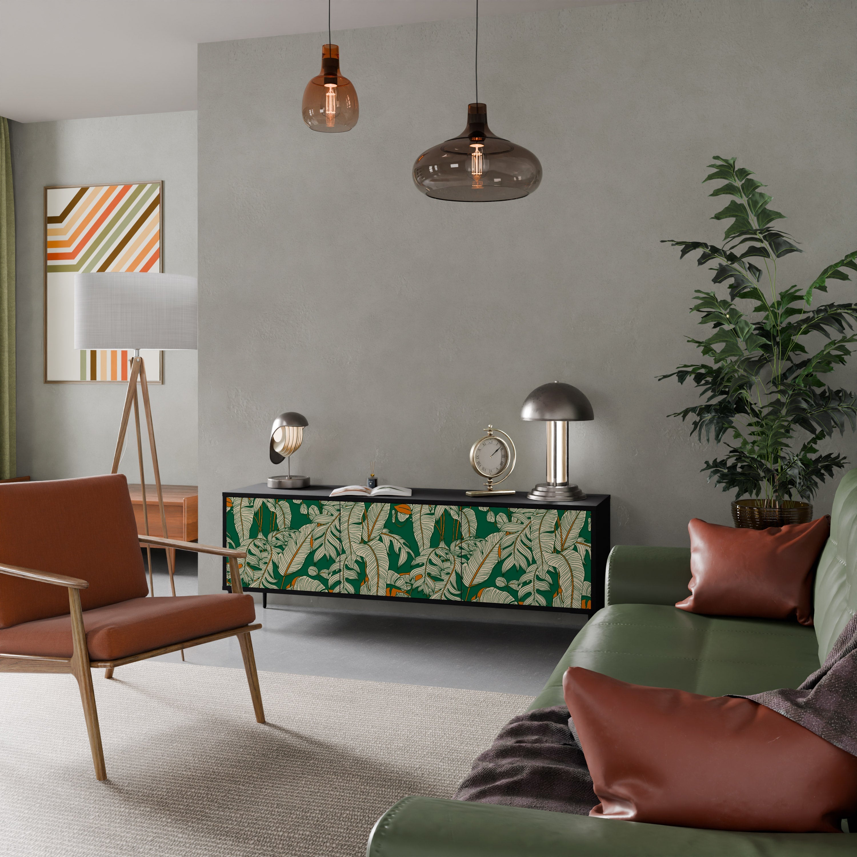 VERDANT PLEASURES Móvel de TV com 3 Portas em Acabamento Preto