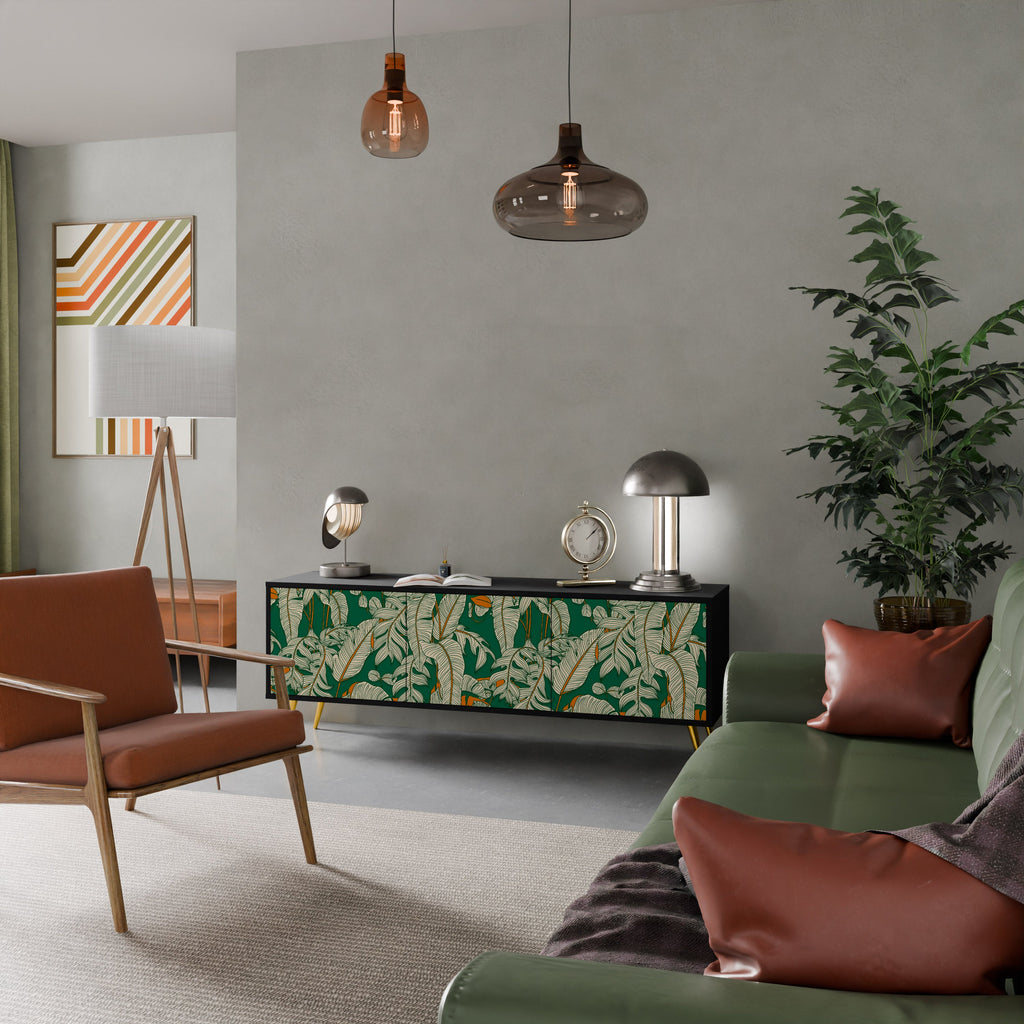 VERDANT PLEASURES Móvel de TV com 3 Portas em Acabamento Preto