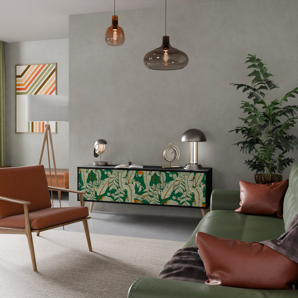 VERDANT PLEASURES Móvel de TV com 3 Portas em Acabamento Preto