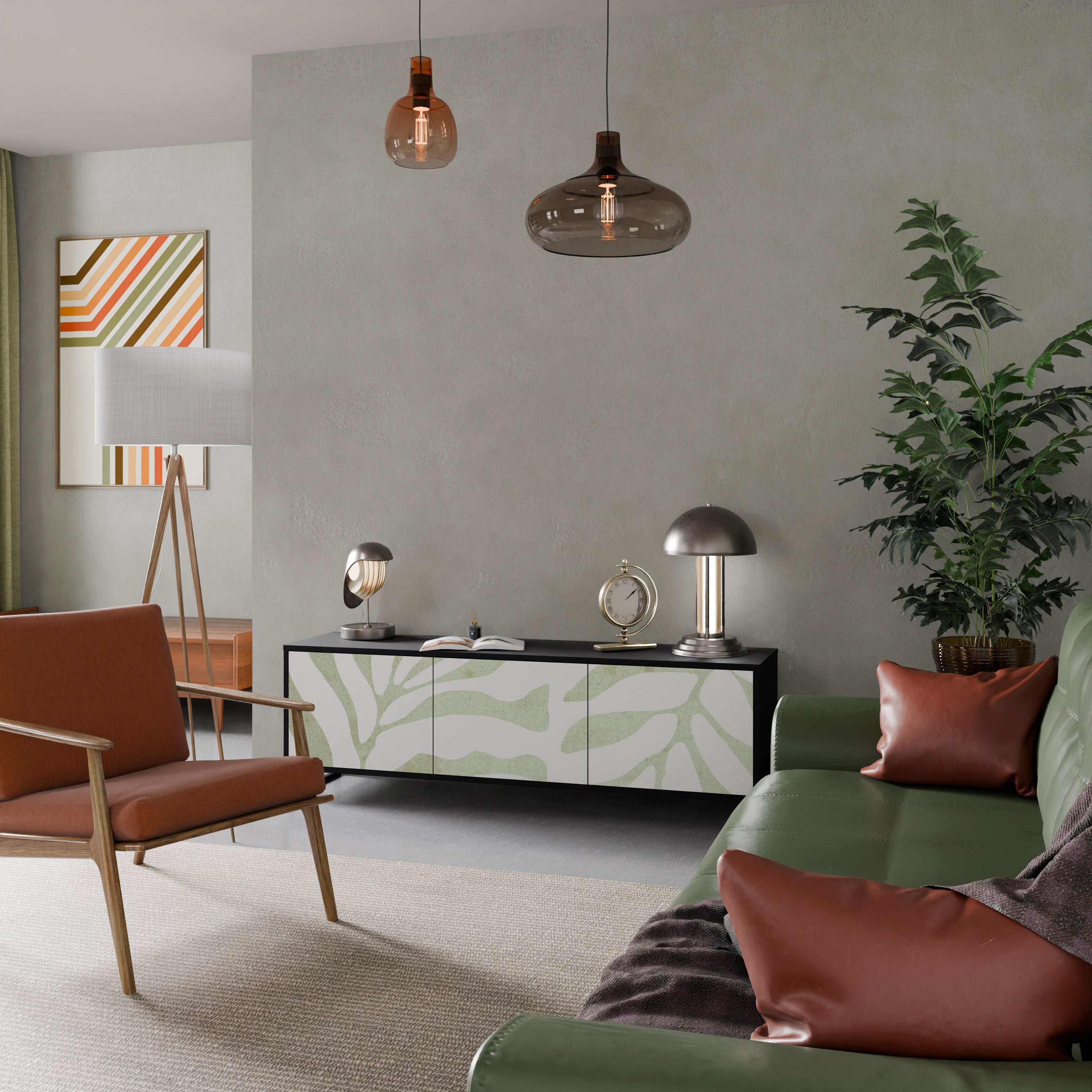 BOTANICAL SPARK Móvel de TV com 3 Portas em Acabamento Preto