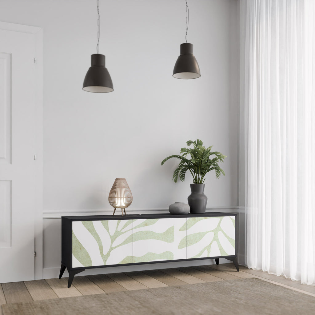 BOTANICAL SPARK Móvel de TV com 3 Portas em Acabamento Preto