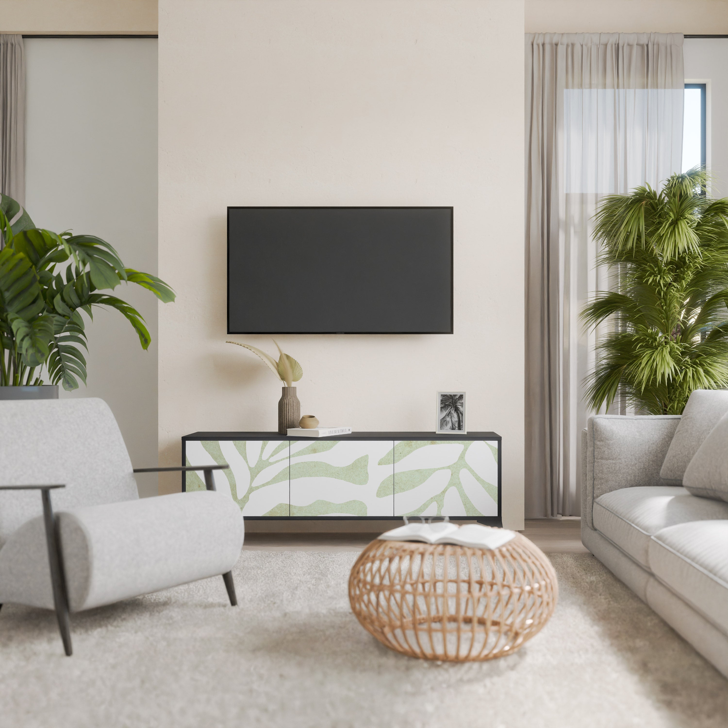 BOTANICAL SPARK Móvel de TV com 3 Portas em Acabamento Preto