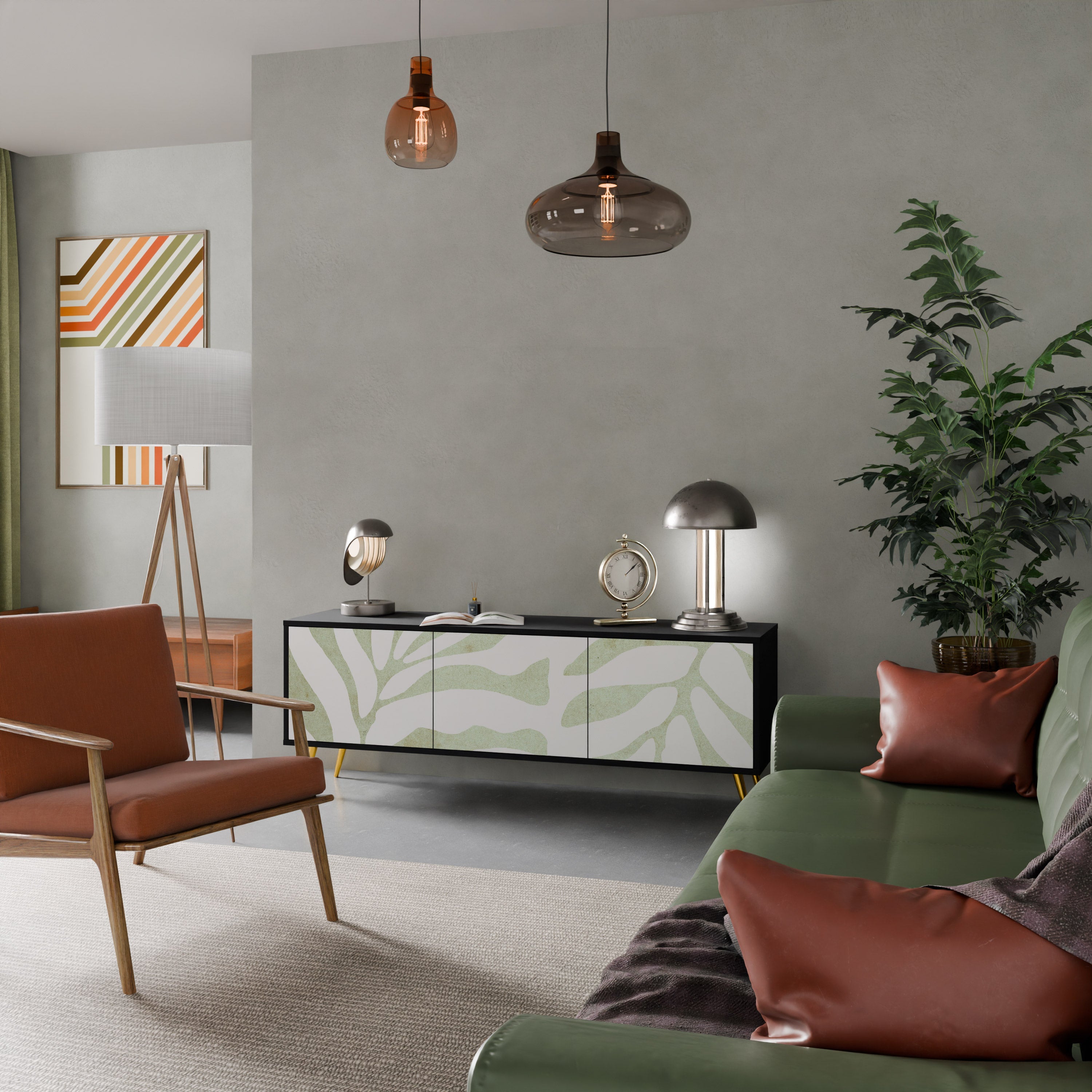 BOTANICAL SPARK Móvel de TV com 3 Portas em Acabamento Preto